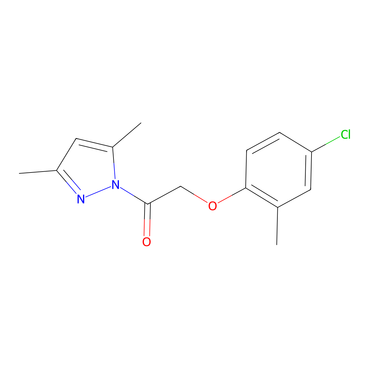 2-(4-chloro-2-methylphenoxy)-1-(3,5-dimethyl-1H-pyrazol-1-yl)ethan-1-one molecular structure, CAS 13241-71-9