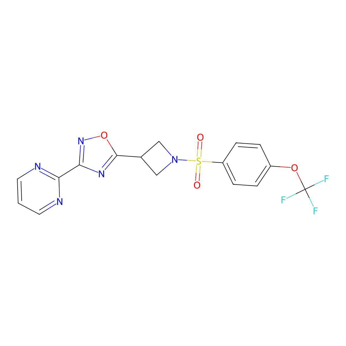 3-(Pyrimidin-2-yl)-5-(1-((4-(trifluoromethoxy)phenyl)sulfonyl)azetidin-3-yl)-1,2,4-oxadiazole molecular structure, CAS 1324107-22-3