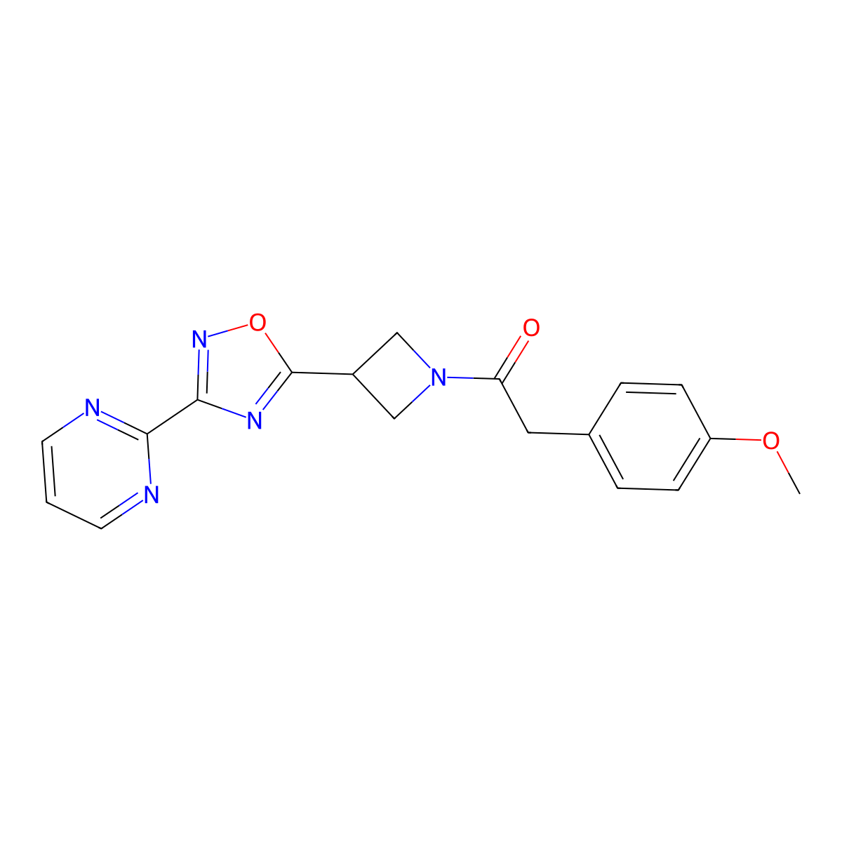 2-(4-Methoxyphenyl)-1-(3-(3-(pyrimidin-2-yl)-1,2,4-oxadiazol-5-yl)azetidin-1-yl)ethanone molecular structure, CAS 1324107-34-7