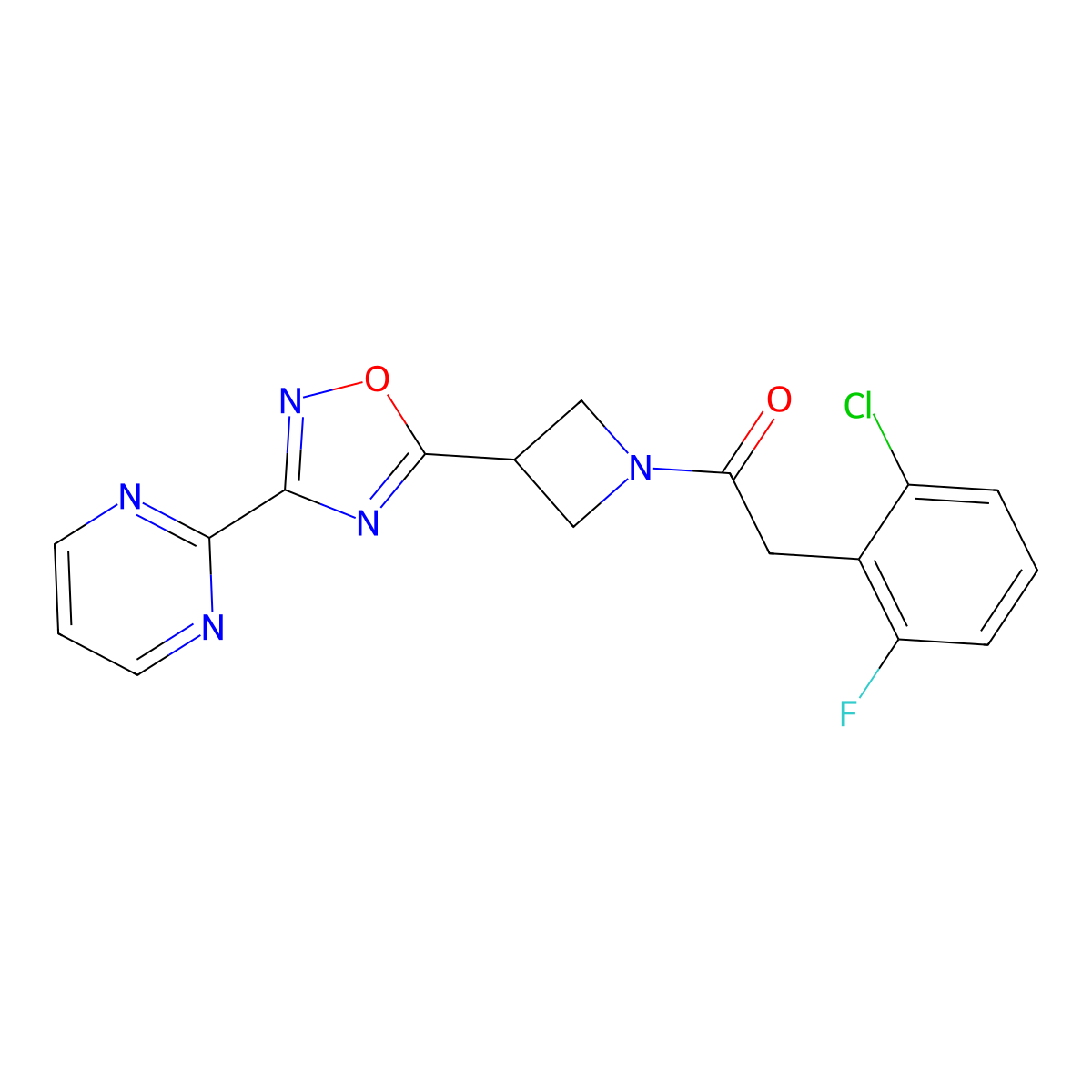 2-(2-Chloro-6-fluorophenyl)-1-{3-[3-(pyrimidin-2-yl)-1,2,4-oxadiazol-5-yl]azetidin-1-yl}ethan-1-one molecular structure, CAS 1324107-43-8