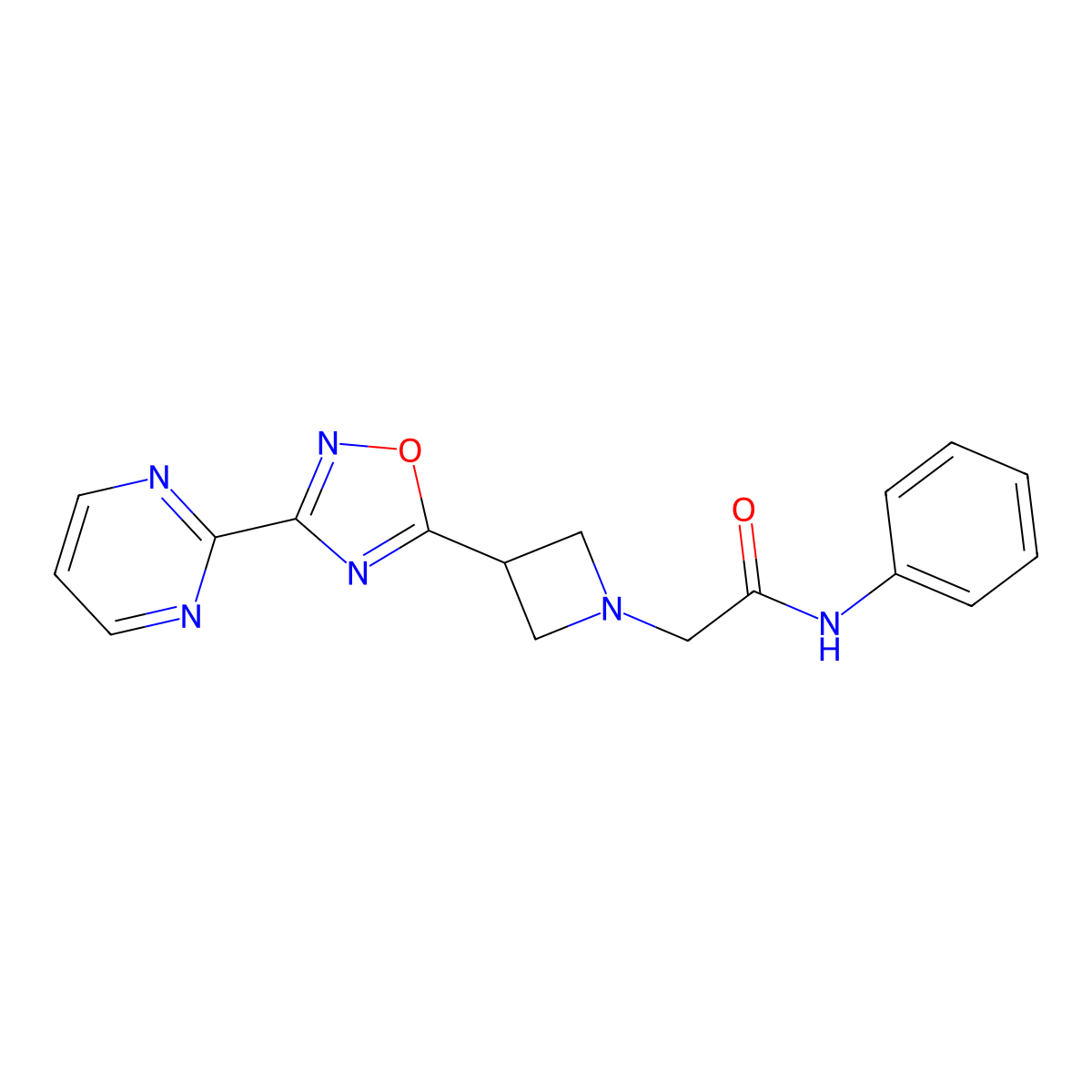N-Phenyl-2-(3-(3-(pyrimidin-2-yl)-1,2,4-oxadiazol-5-yl)azetidin-1-yl)acetamide molecular structure, CAS 1324107-57-4