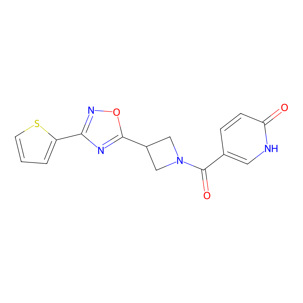 5-(3-(3-(thiophen-2-yl)-1,2,4-oxadiazol-5-yl)azetidine-1-carbonyl)pyridin-2(1H)-one molecular structure, CAS 1324107-63-2