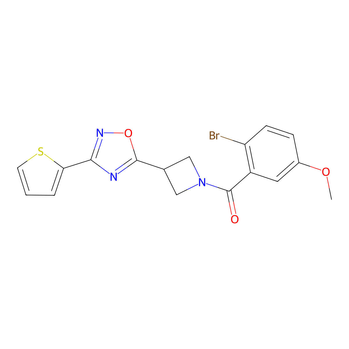 (2-Bromo-5-methoxyphenyl)(3-(3-(thiophen-2-yl)-1,2,4-oxadiazol-5-yl)azetidin-1-yl)methanone molecular structure, CAS 1324107-67-6