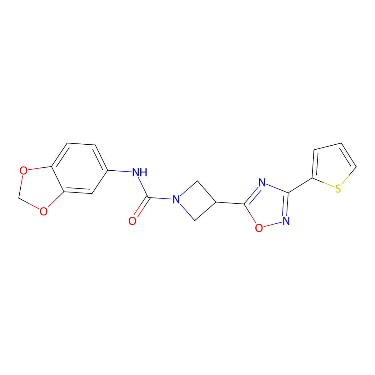 N-(benzo[d][1,3]dioxol-5-yl)-3-(3-(thiophen-2-yl)-1,2,4-oxadiazol-5-yl)azetidine-1-carboxamide molecular structure, CAS 1324108-09-9