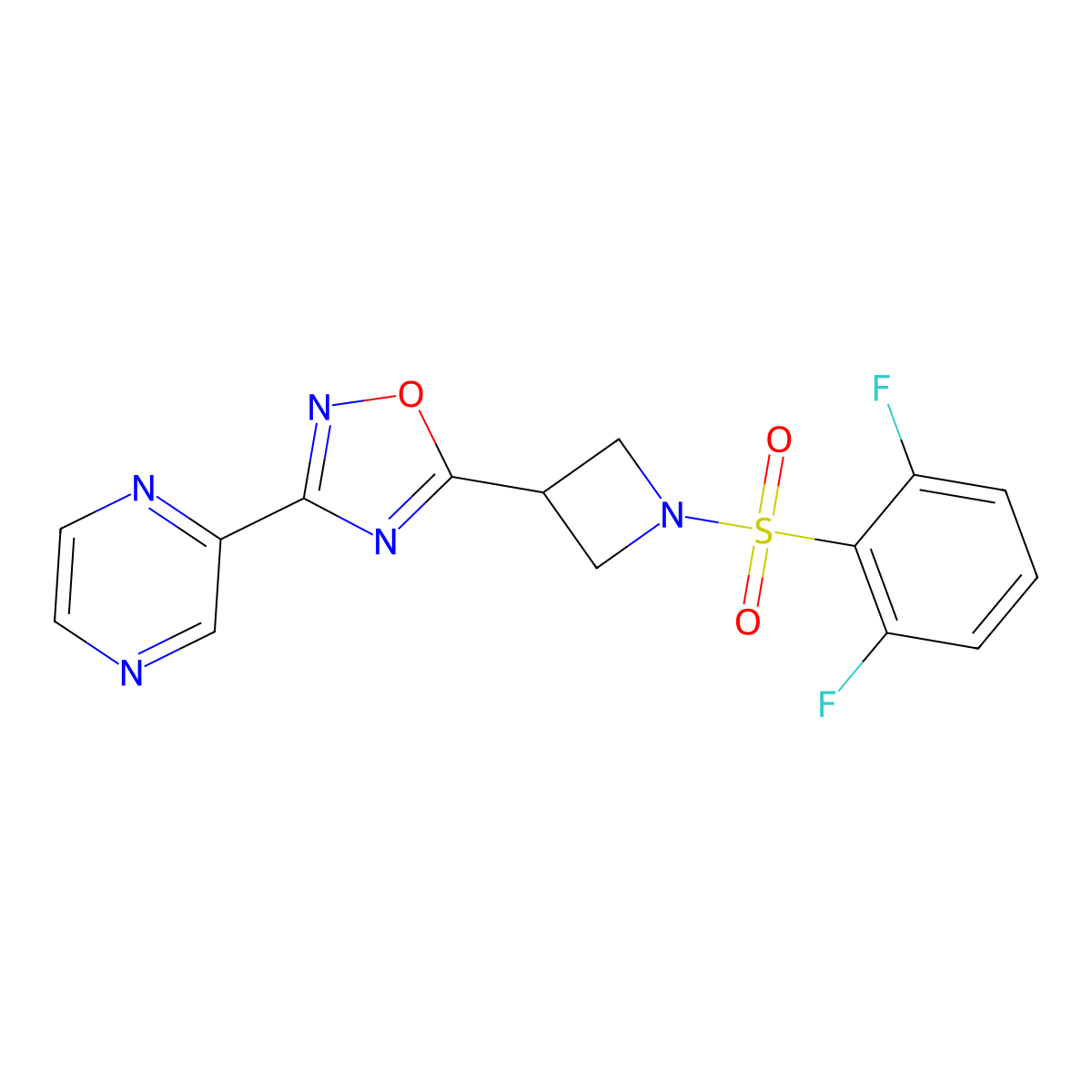 5-(1-((2,6-Difluorophenyl)sulfonyl)azetidin-3-yl)-3-(pyrazin-2-yl)-1,2,4-oxadiazole molecular structure, CAS 1324108-19-1