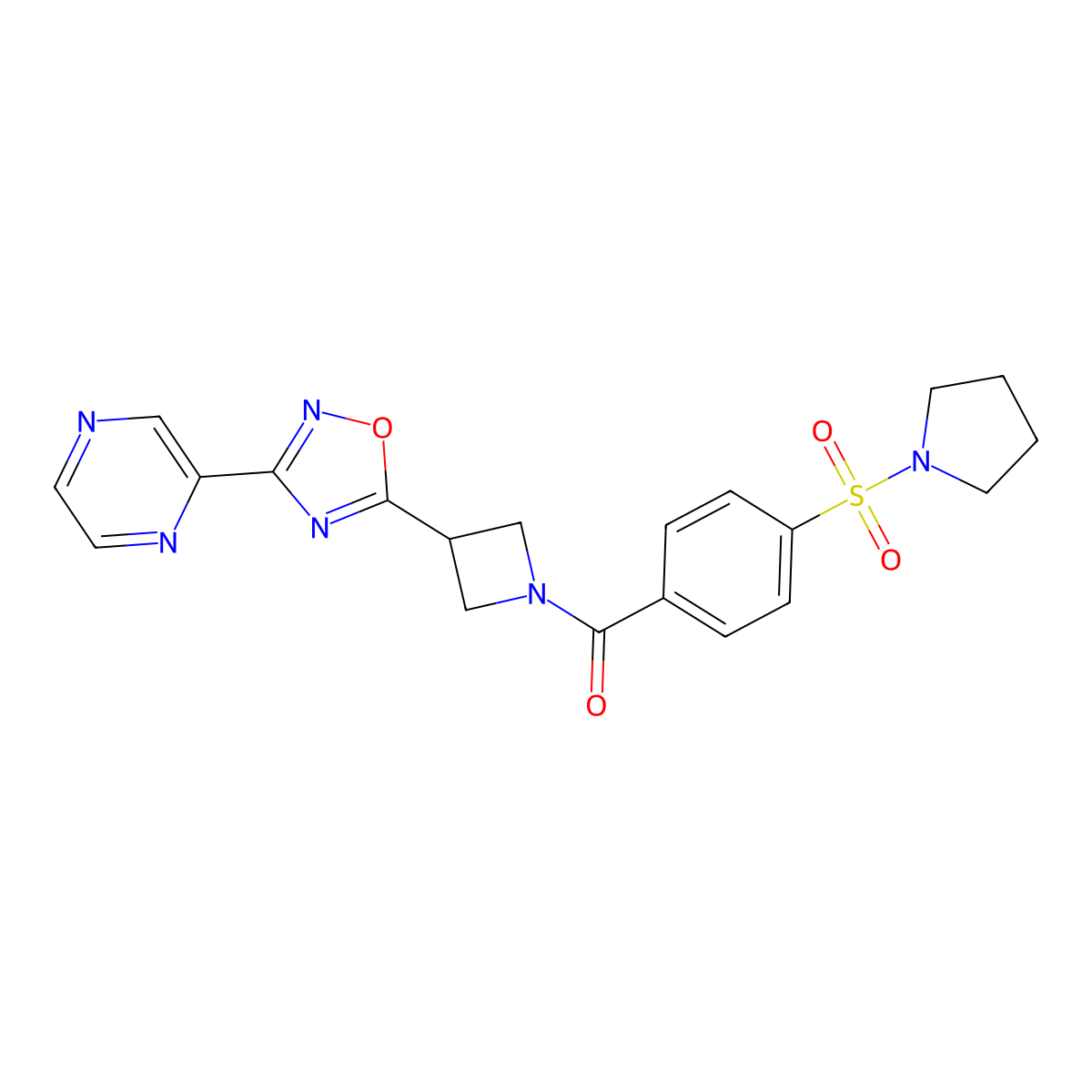 (3-(3-(Pyrazin-2-yl)-1,2,4-oxadiazol-5-yl)azetidin-1-yl)(4-(pyrrolidin-1-ylsulfonyl)phenyl)methanone molecular structure, CAS 1324108-31-7