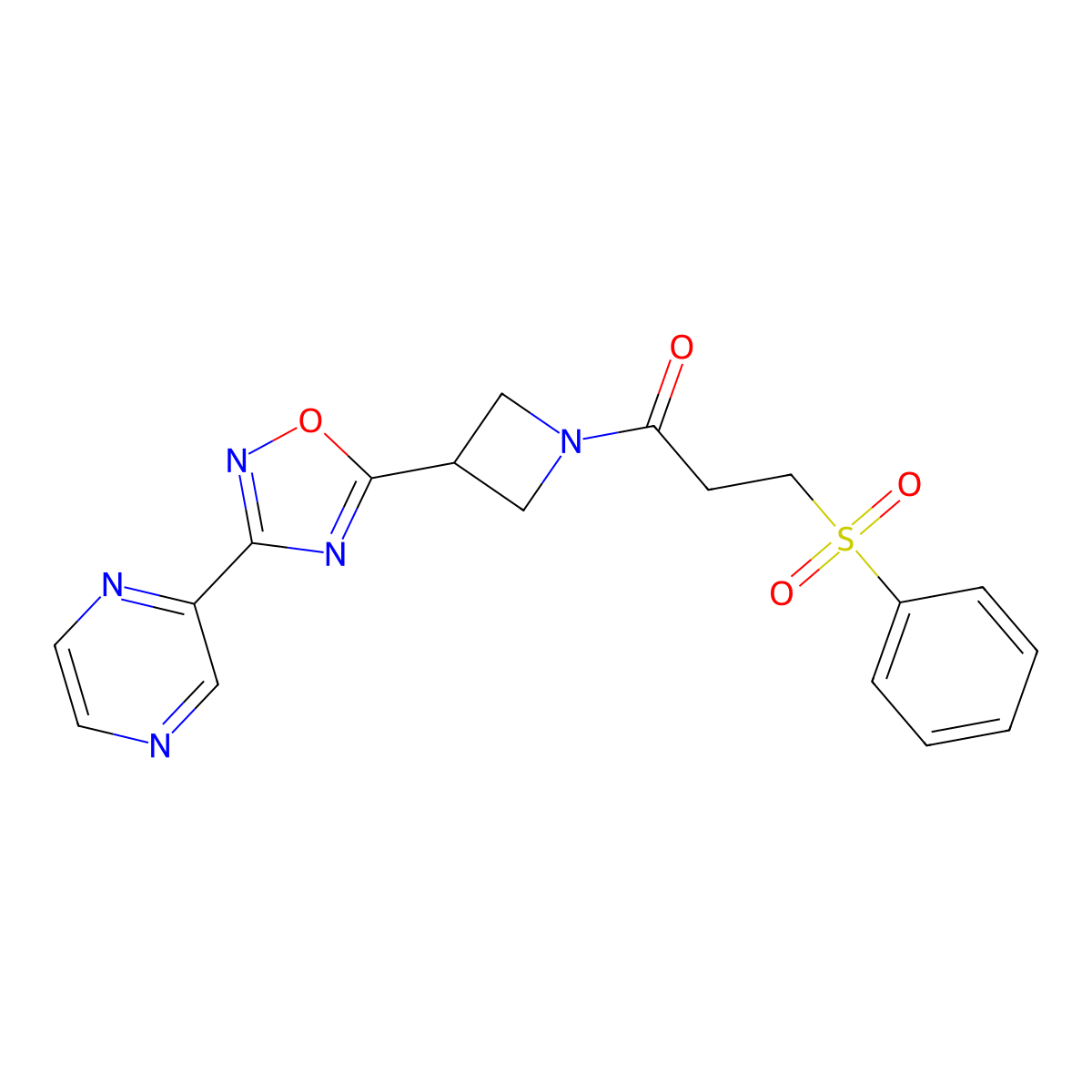 3-(Phenylsulfonyl)-1-(3-(3-(pyrazin-2-yl)-1,2,4-oxadiazol-5-yl)azetidin-1-yl)propan-1-one molecular structure, CAS 1324108-34-0