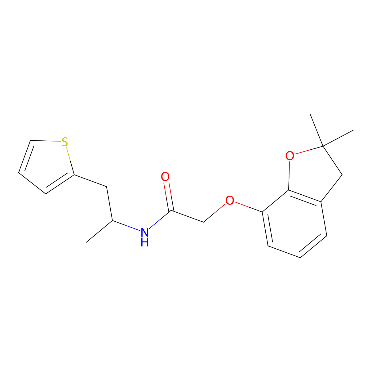 2-((2,2-dimethyl-2,3-dihydrobenzofuran-7-yl)oxy)-N-(1-(thiophen-2-yl)propan-2-yl)acetamide molecular structure, CAS 1324108-59-9