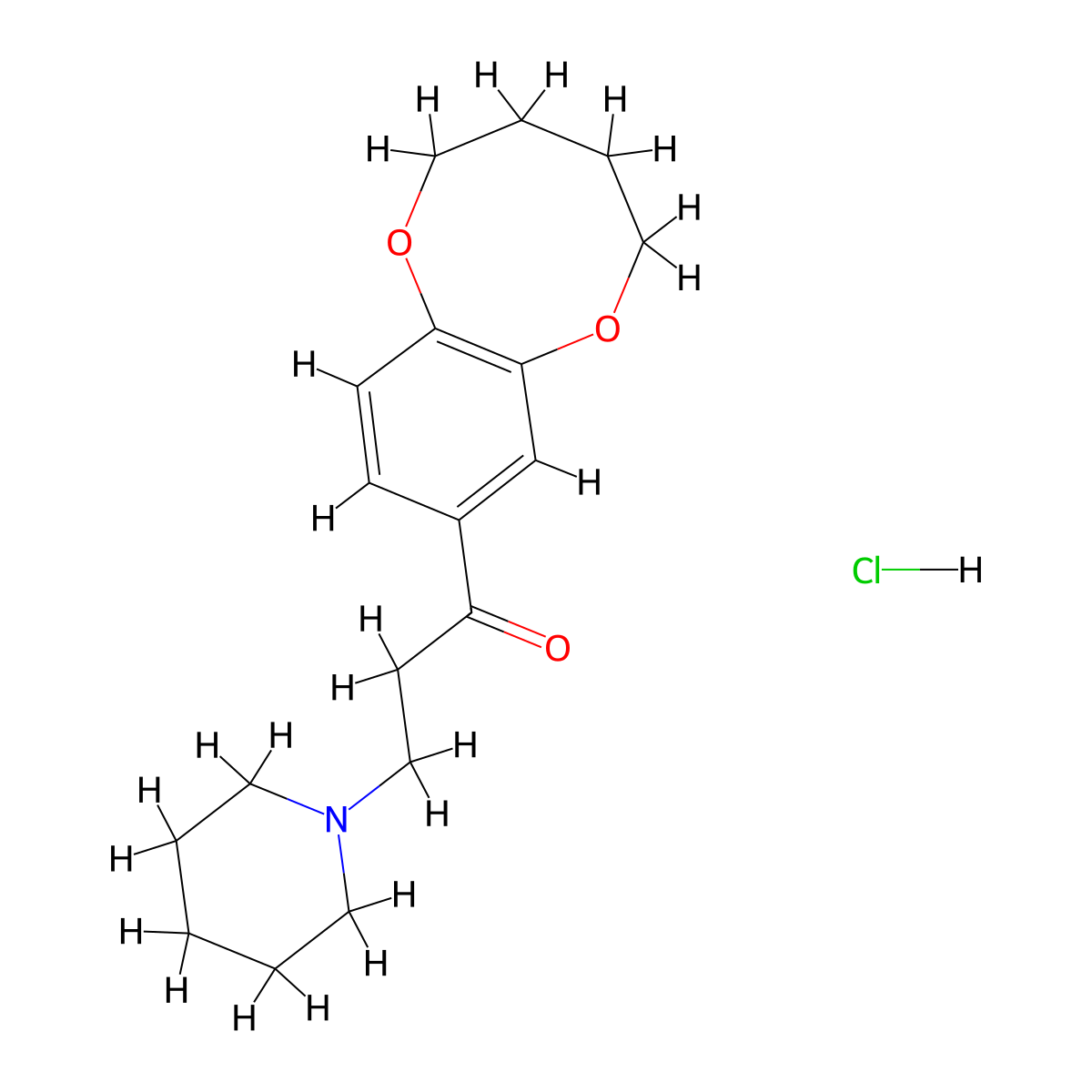 1-Propanone, 3-(1-piperidinyl)-1-(2,3,4,5-tetrahydro-1,6-benzodioxocin-8-yl)-, hydrochloride molecular structure, CAS 132412-86-3