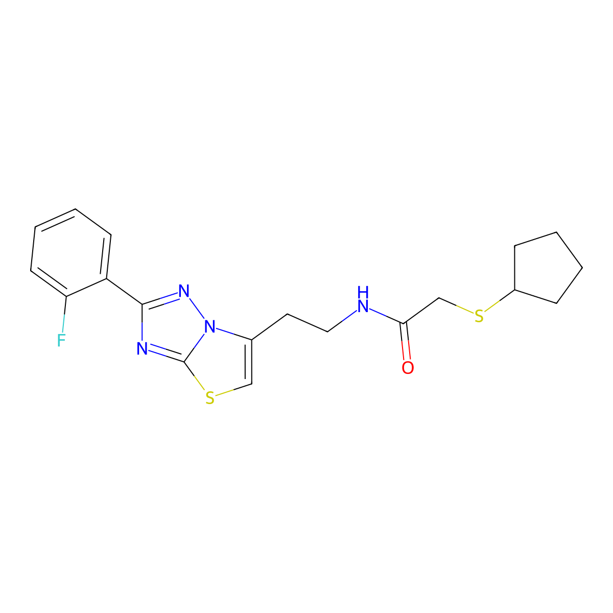 2-(cyclopentylthio)-N-(2-(2-(2-fluorophenyl)thiazolo[3,2-b][1,2,4]triazol-6-yl)ethyl)acetamide molecular structure, CAS 1324124-37-9
