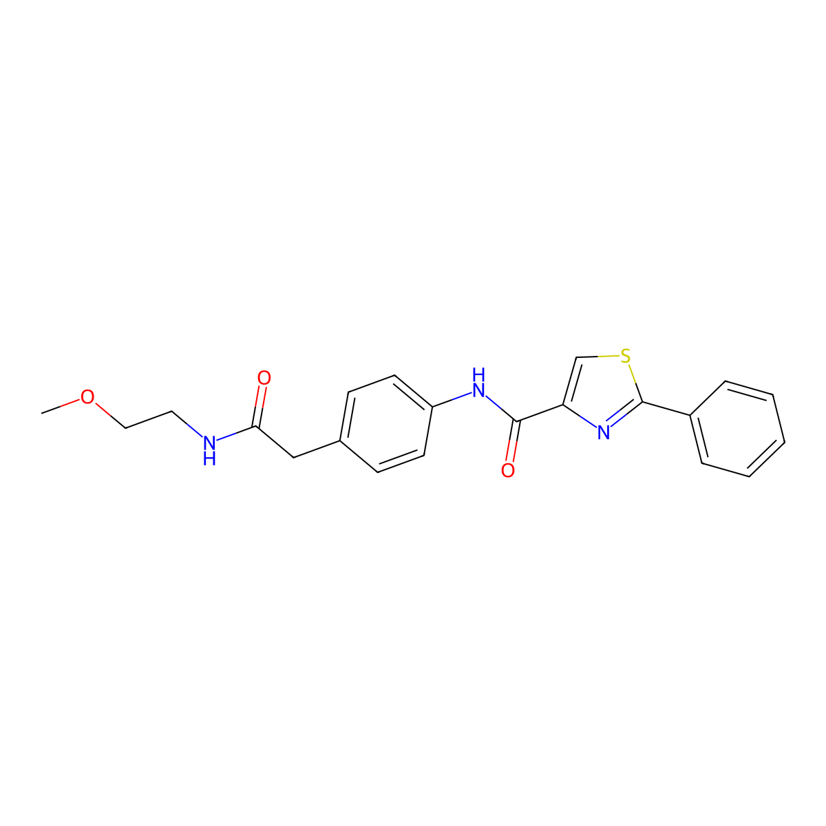 N-(4-(2-((2-methoxyethyl)amino)-2-oxoethyl)phenyl)-2-phenylthiazole-4-carboxamide molecular structure, CAS 1324126-02-4