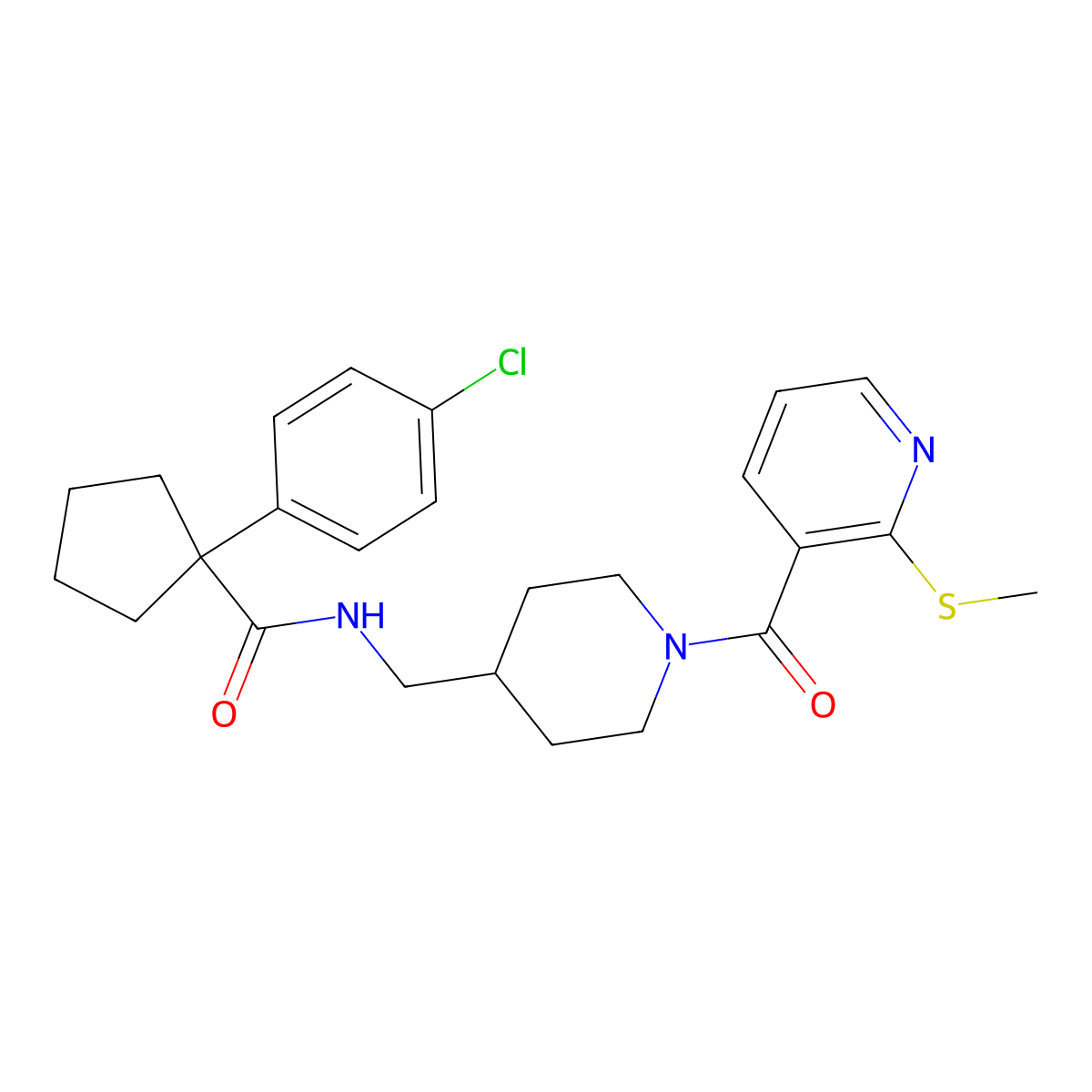 1-(4-chlorophenyl)-N-((1-(2-(methylthio)nicotinoyl)piperidin-4-yl)methyl)cyclopentanecarboxamide molecular structure, CAS 1324143-86-3