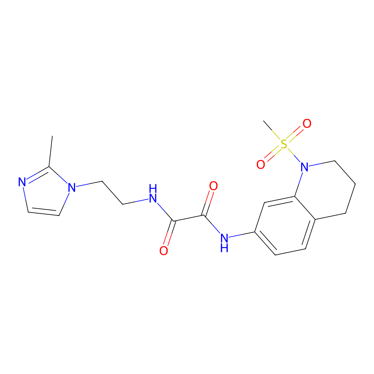 N1-(2-(2-methyl-1H-imidazol-1-yl)ethyl)-N2-(1-(methylsulfonyl)-1,2,3,4-tetrahydroquinolin-7-yl)oxalamide molecular structure, CAS 1324144-30-0