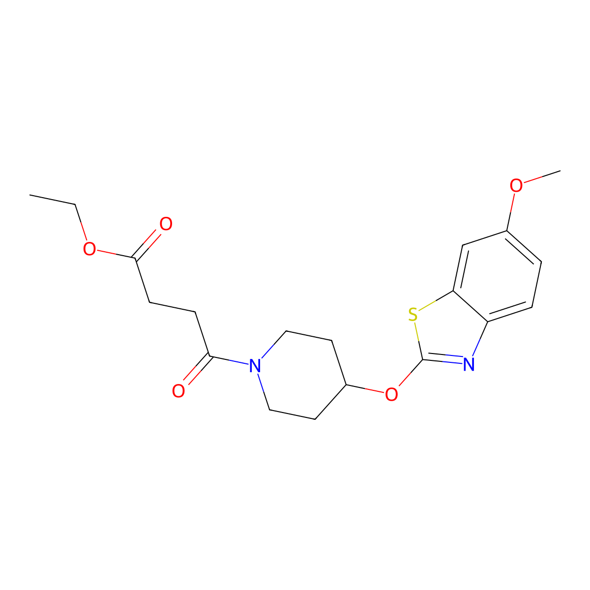 Ethyl 4-(4-((6-methoxybenzo[d]thiazol-2-yl)oxy)piperidin-1-yl)-4-oxobutanoate molecular structure, CAS 1324171-70-1