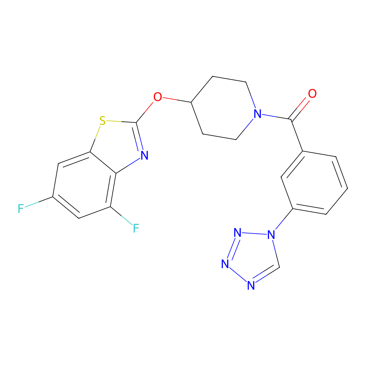 (3-(1H-tetrazol-1-yl)phenyl)(4-((4,6-difluorobenzo[d]thiazol-2-yl)oxy)piperidin-1-yl)methanone molecular structure, CAS 1324171-85-8