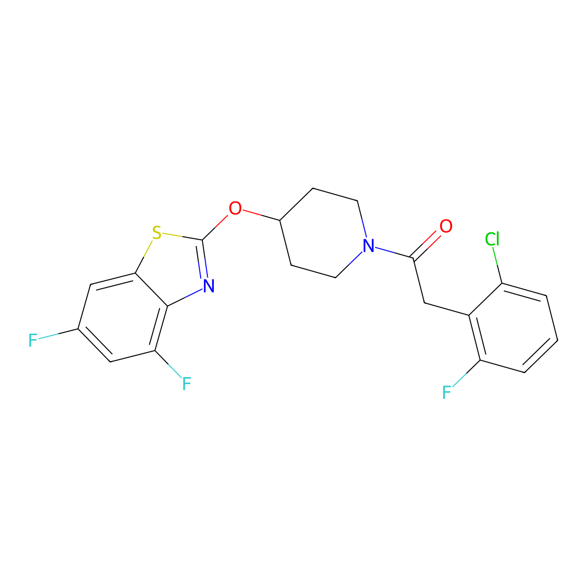 2-(2-Chloro-6-fluorophenyl)-1-(4-((4,6-difluorobenzo[d]thiazol-2-yl)oxy)piperidin-1-yl)ethanone molecular structure, CAS 1324171-98-3