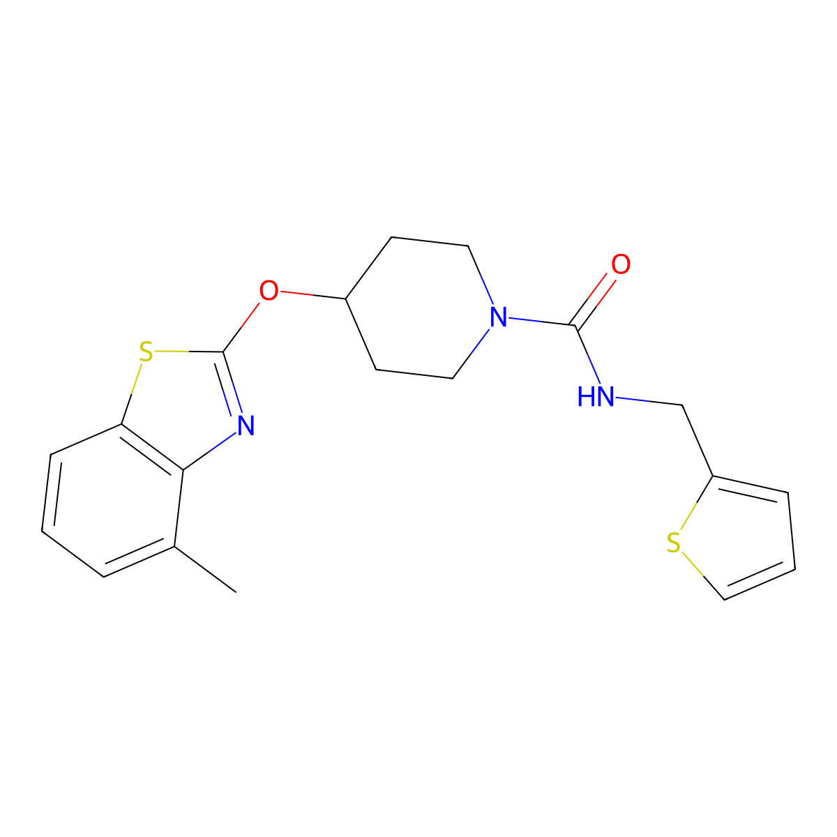 4-((4-methylbenzo[d]thiazol-2-yl)oxy)-N-(thiophen-2-ylmethyl)piperidine-1-carboxamide molecular structure, CAS 1324172-28-2