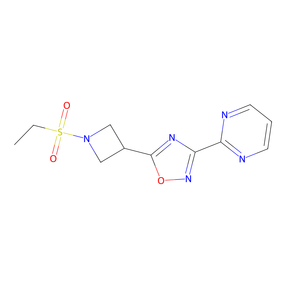 5-(1-(Ethylsulfonyl)azetidin-3-yl)-3-(pyrimidin-2-yl)-1,2,4-oxadiazole molecular structure, CAS 1324189-36-7