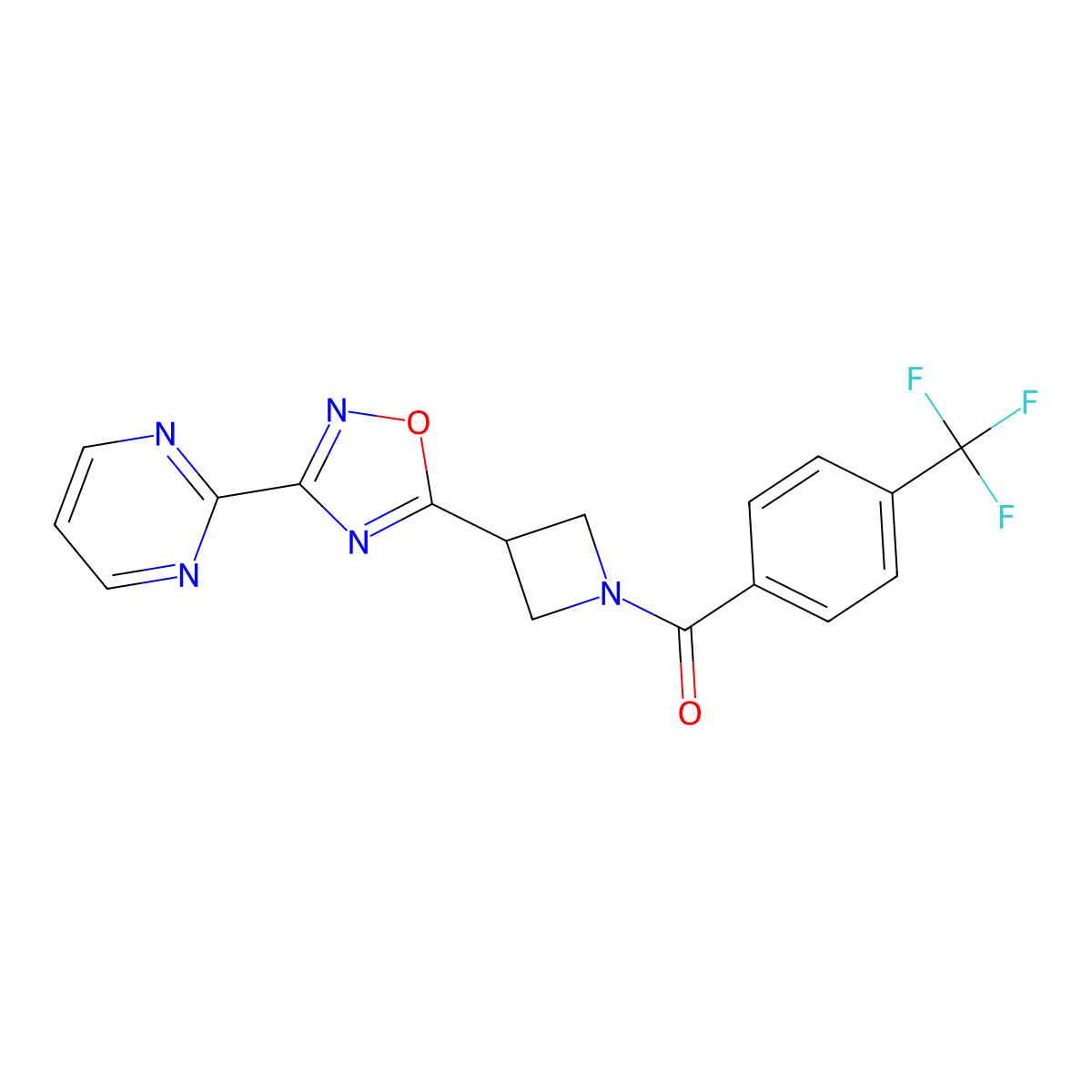 (3-(3-(Pyrimidin-2-yl)-1,2,4-oxadiazol-5-yl)azetidin-1-yl)(4-(trifluoromethyl)phenyl)methanone molecular structure, CAS 1324189-45-8