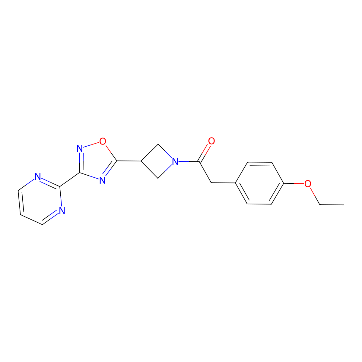 2-(4-Ethoxyphenyl)-1-(3-(3-(pyrimidin-2-yl)-1,2,4-oxadiazol-5-yl)azetidin-1-yl)ethanone molecular structure, CAS 1324189-47-0