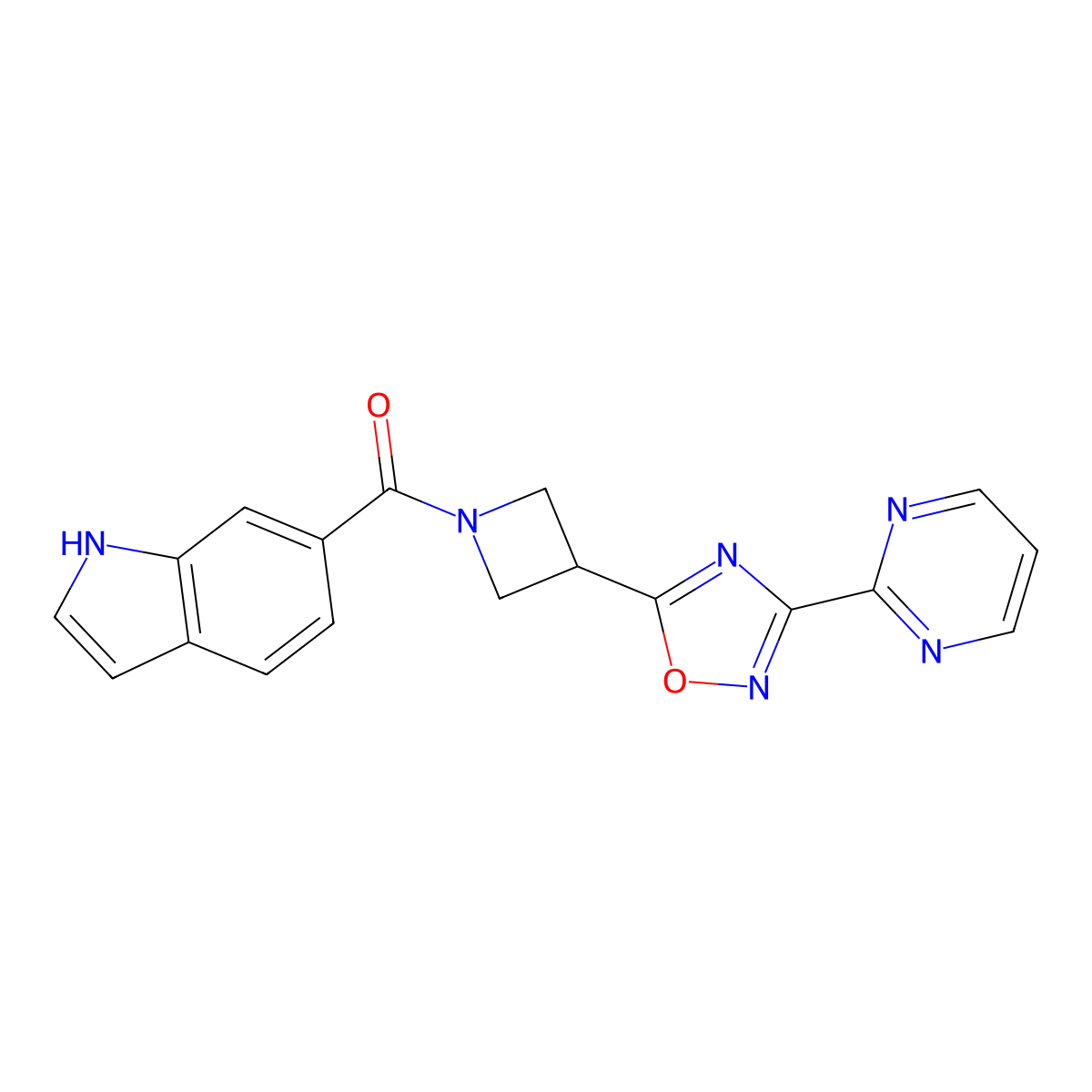 (1H-indol-6-yl)(3-(3-(pyrimidin-2-yl)-1,2,4-oxadiazol-5-yl)azetidin-1-yl)methanone molecular structure, CAS 1324189-52-7