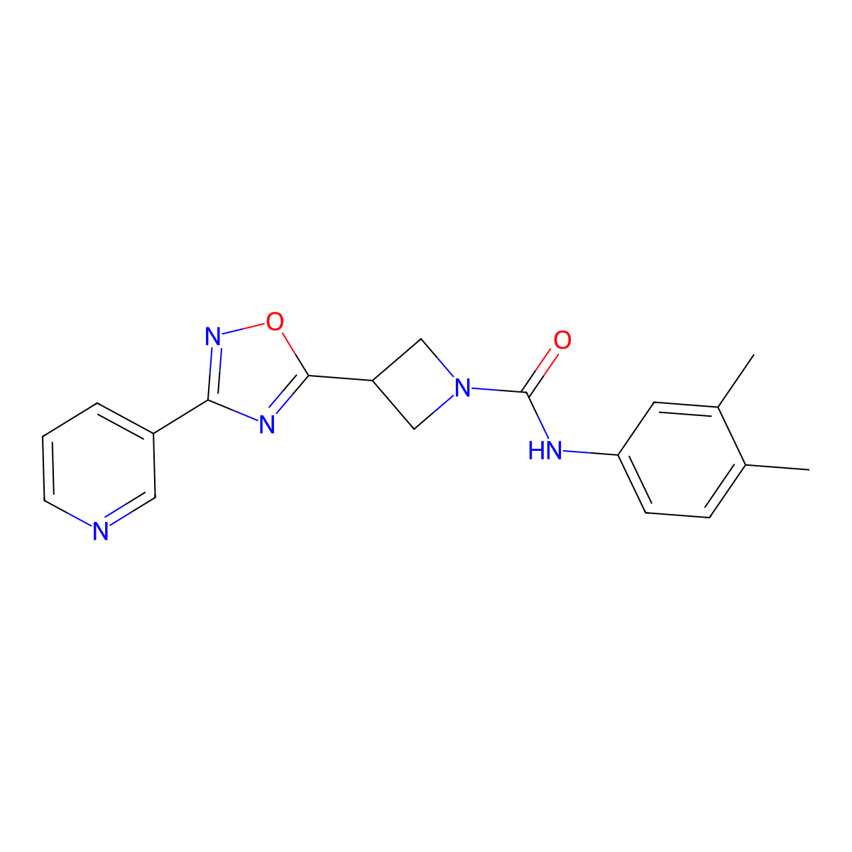 N-(3,4-dimethylphenyl)-3-(3-(pyridin-3-yl)-1,2,4-oxadiazol-5-yl)azetidine-1-carboxamide molecular structure, CAS 1324189-91-4