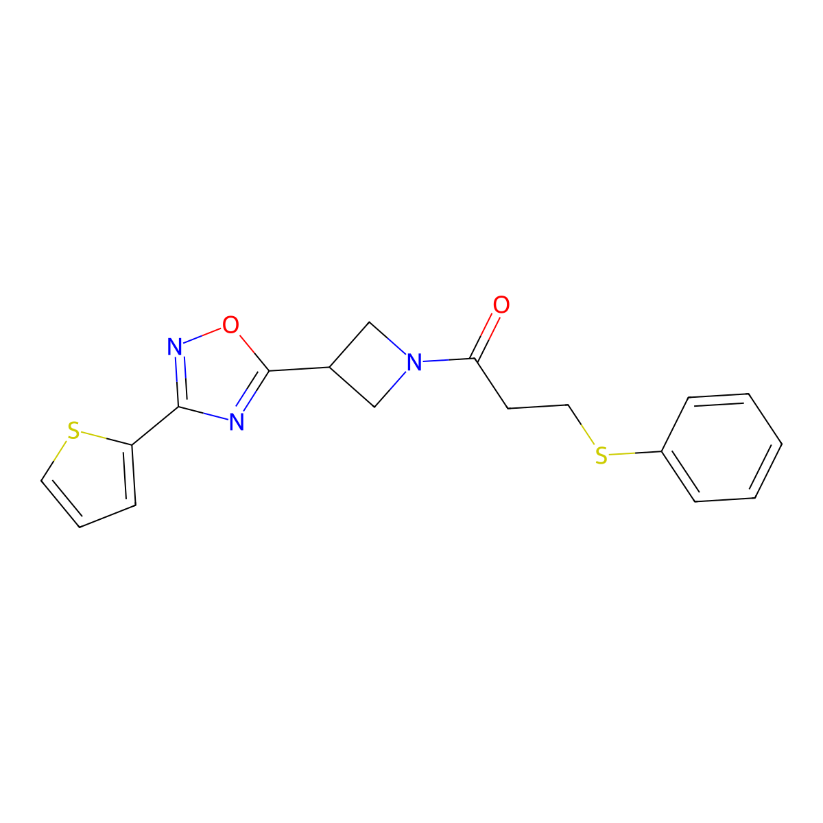 3-(Phenylthio)-1-(3-(3-(thiophen-2-yl)-1,2,4-oxadiazol-5-yl)azetidin-1-yl)propan-1-one molecular structure, CAS 1324189-98-1