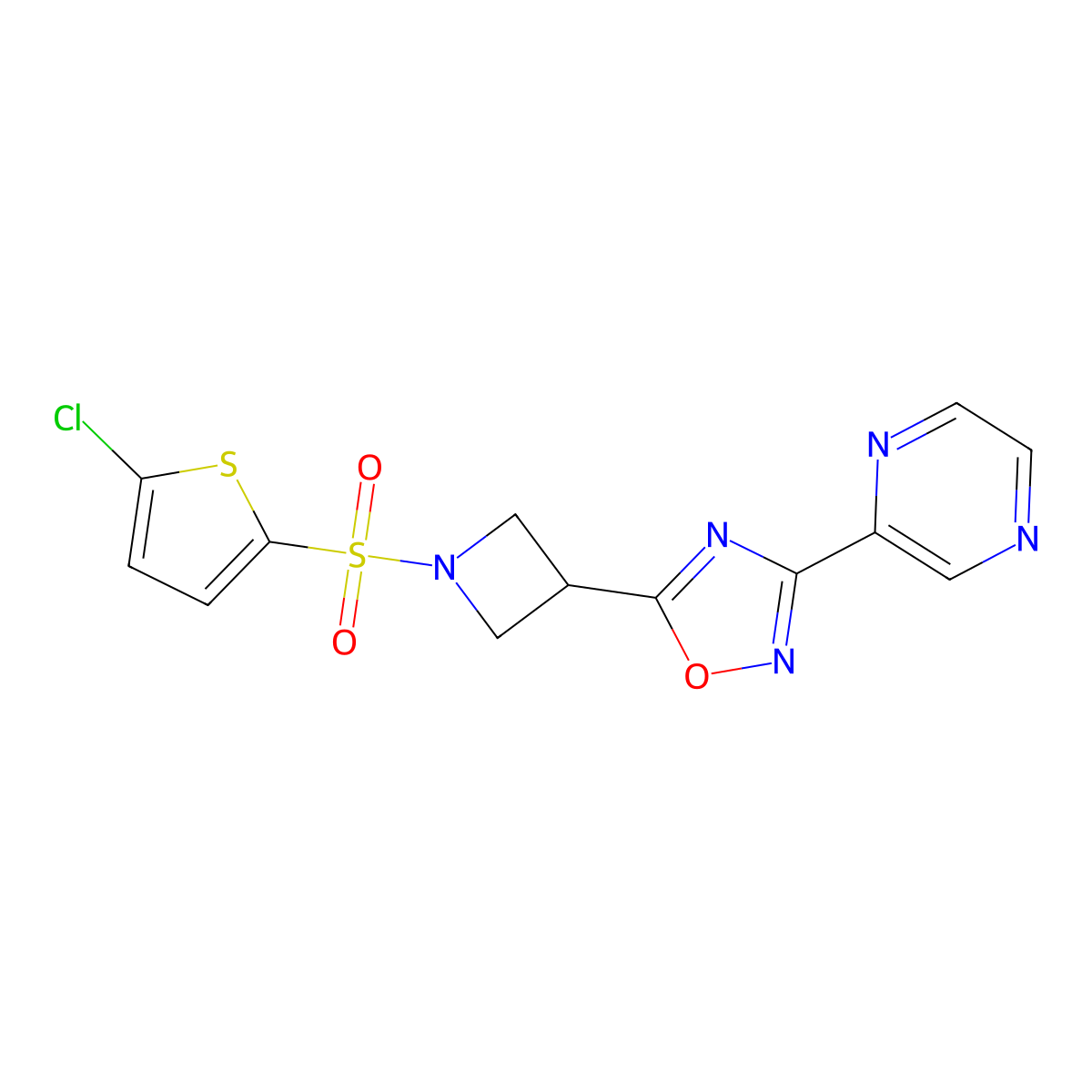 5-(1-((5-Chlorothiophen-2-yl)sulfonyl)azetidin-3-yl)-3-(pyrazin-2-yl)-1,2,4-oxadiazole molecular structure, CAS 1324205-62-0