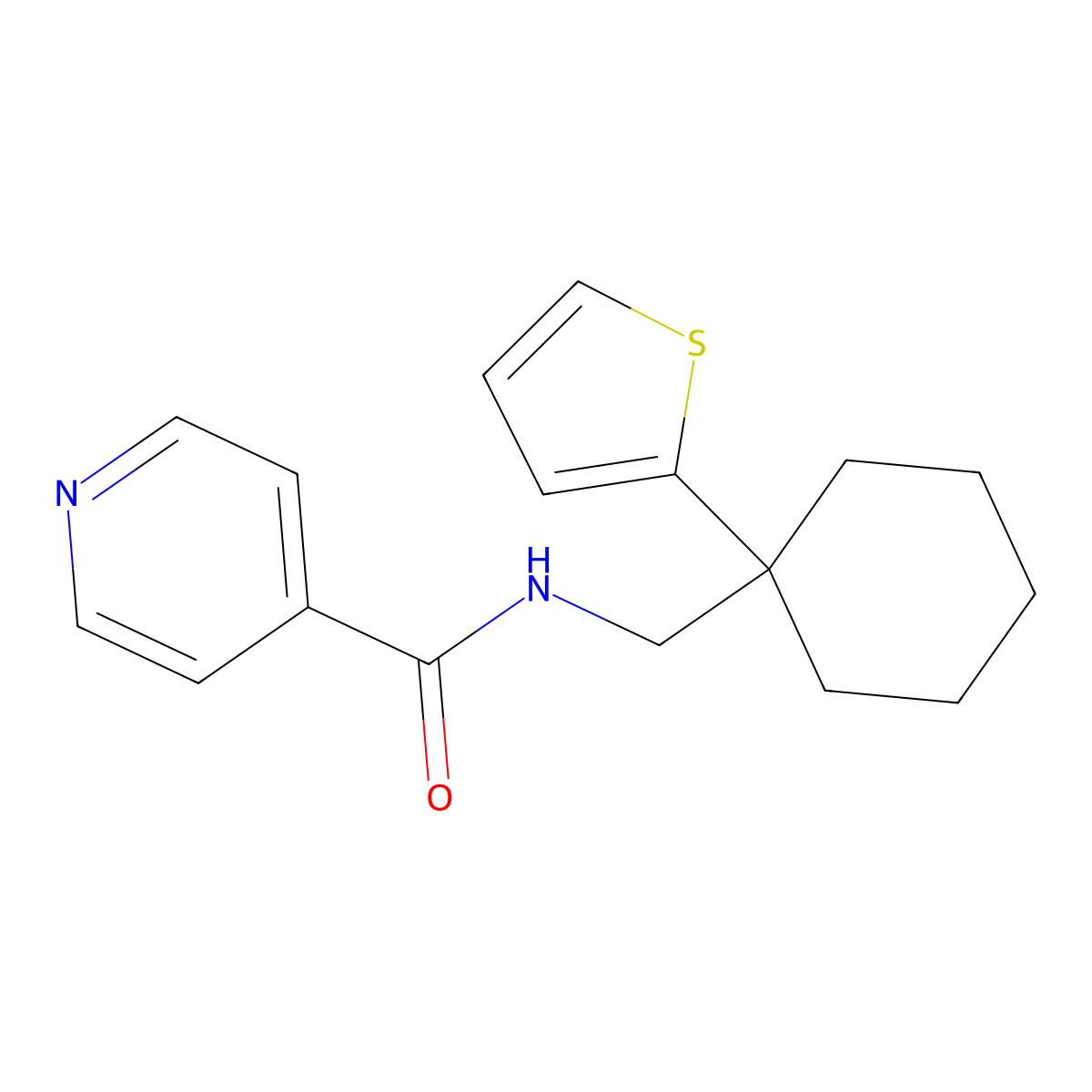 N-((1-(thiophen-2-yl)cyclohexyl)methyl)isonicotinamide molecular structure, CAS 1324212-34-1