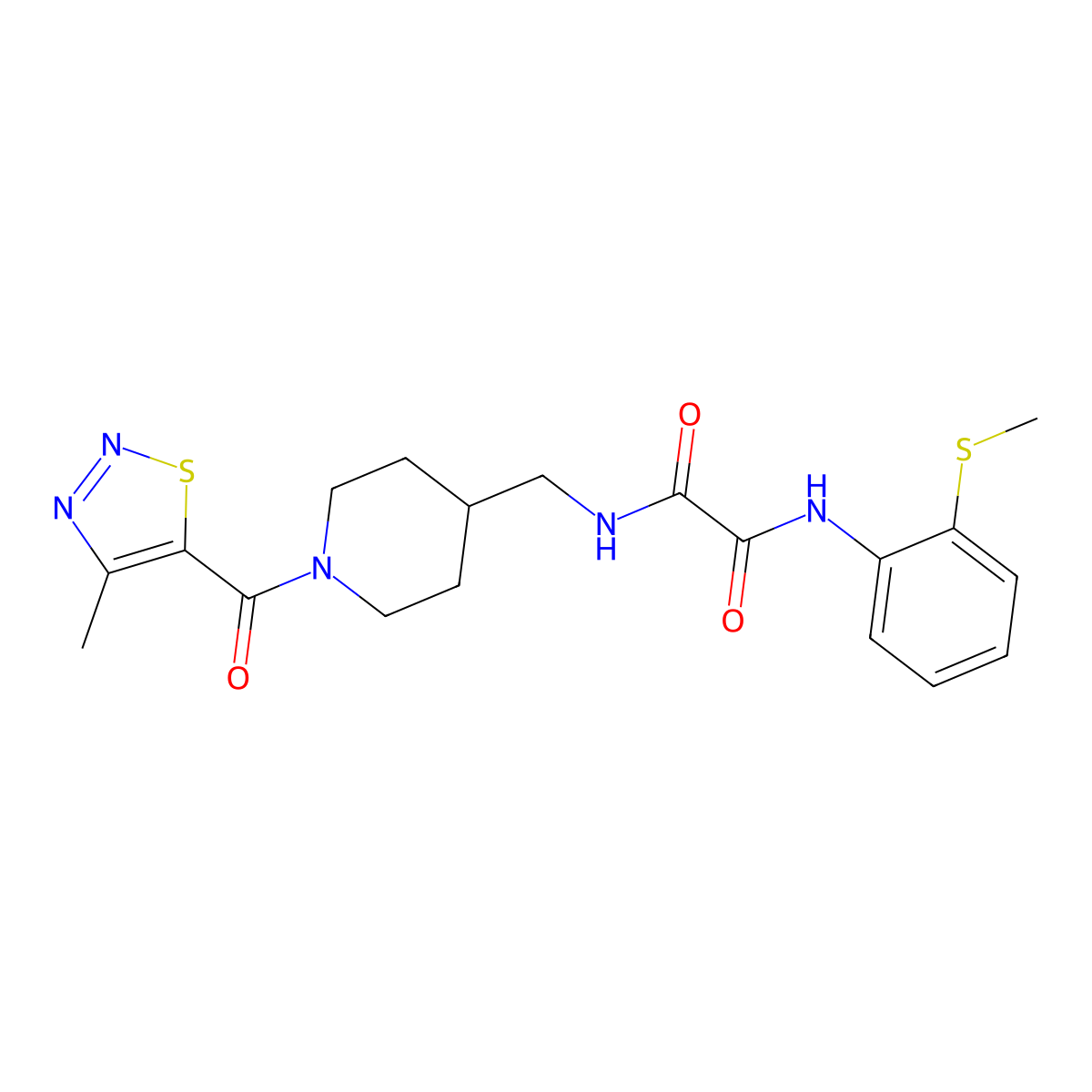 N1-((1-(4-methyl-1,2,3-thiadiazole-5-carbonyl)piperidin-4-yl)methyl)-N2-(2-(methylthio)phenyl)oxalamide molecular structure, CAS 1324230-06-9