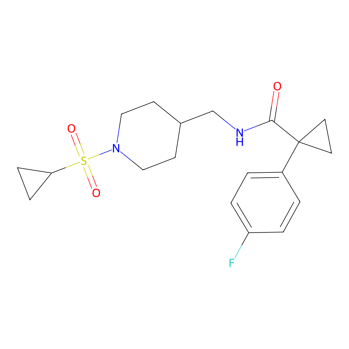 N-((1-(cyclopropylsulfonyl)piperidin-4-yl)methyl)-1-(4-fluorophenyl)cyclopropanecarboxamide molecular structure, CAS 1324230-17-2