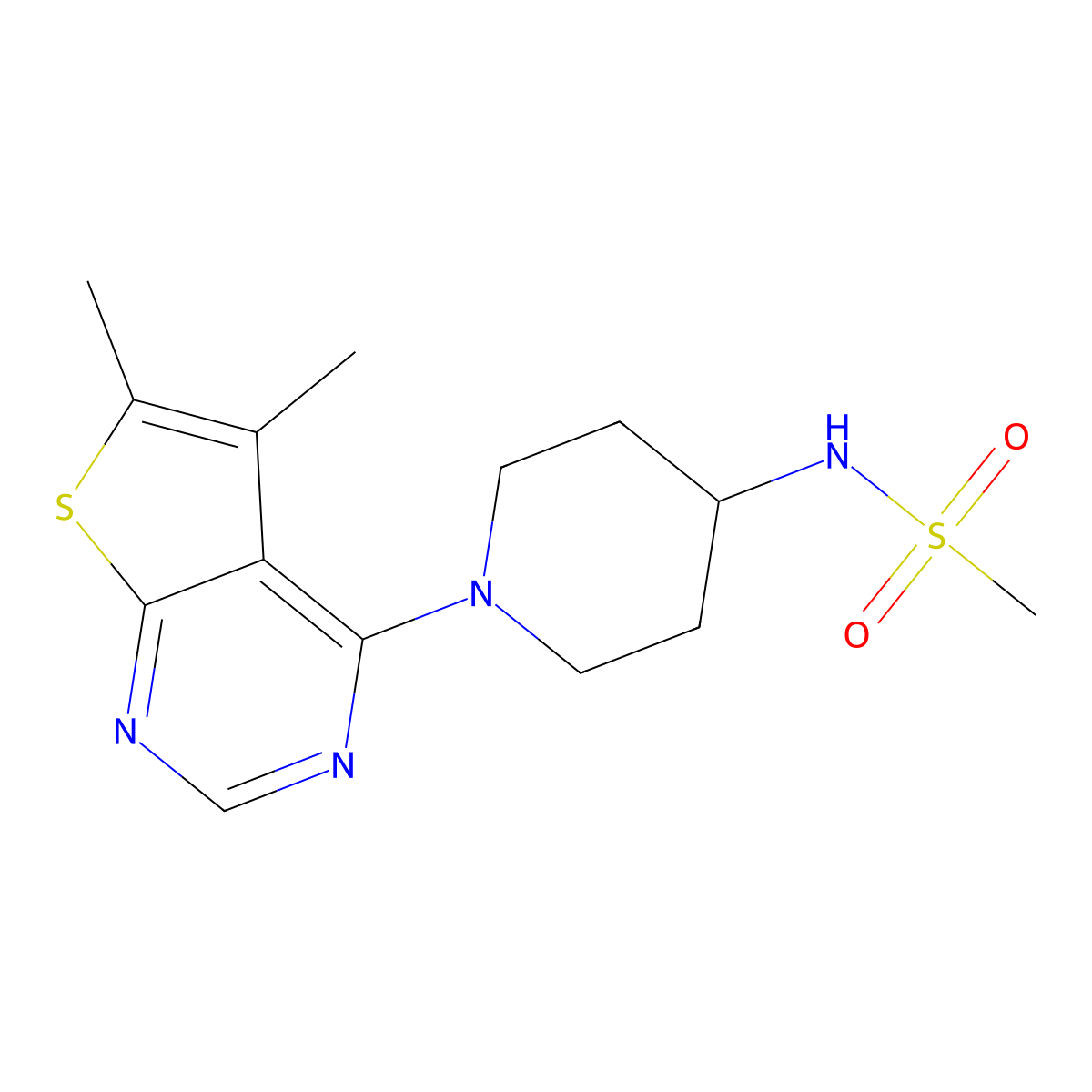 N-(1-{5,6-dimethylthieno[2,3-d]pyrimidin-4-yl}piperidin-4-yl)methanesulfonamide molecular structure, CAS 1324235-08-6