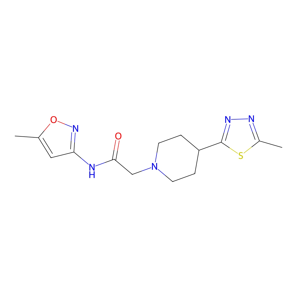 2-(4-(5-methyl-1,3,4-thiadiazol-2-yl)piperidin-1-yl)-N-(5-methylisoxazol-3-yl)acetamide molecular structure, CAS 1324261-75-7