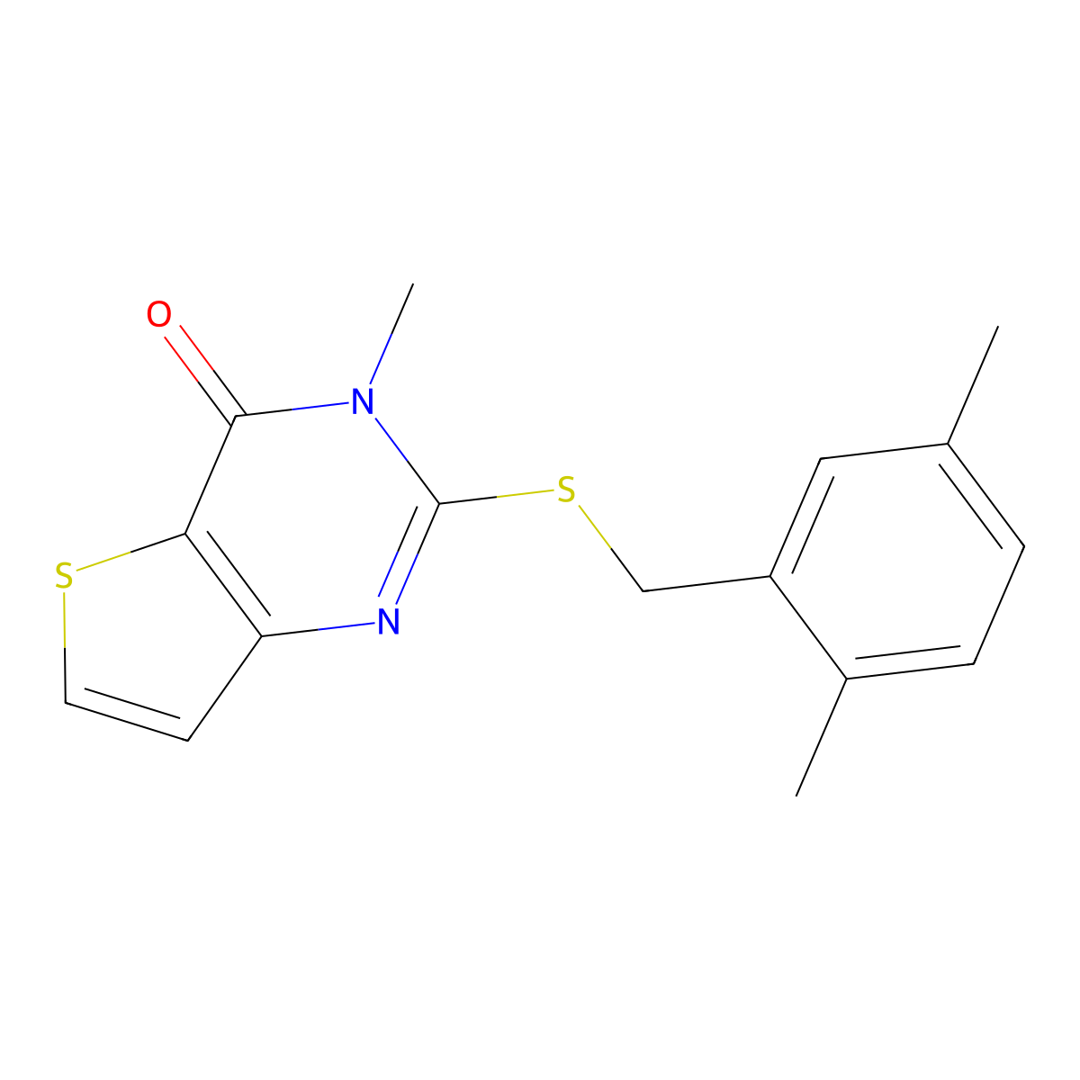 2-[(2,5-dimethylbenzyl)sulfanyl]-3-methylthieno[3,2-d]pyrimidin-4(3H)-one molecular structure, CAS 1324278-42-3
