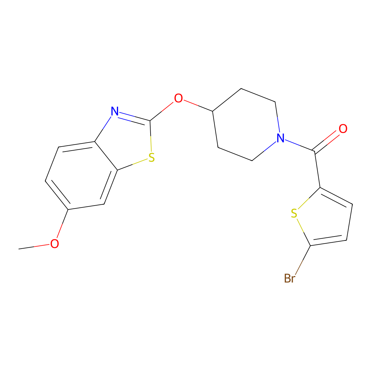(5-Bromothiophen-2-yl)(4-((6-methoxybenzo[d]thiazol-2-yl)oxy)piperidin-1-yl)methanone molecular structure, CAS 1324297-68-8