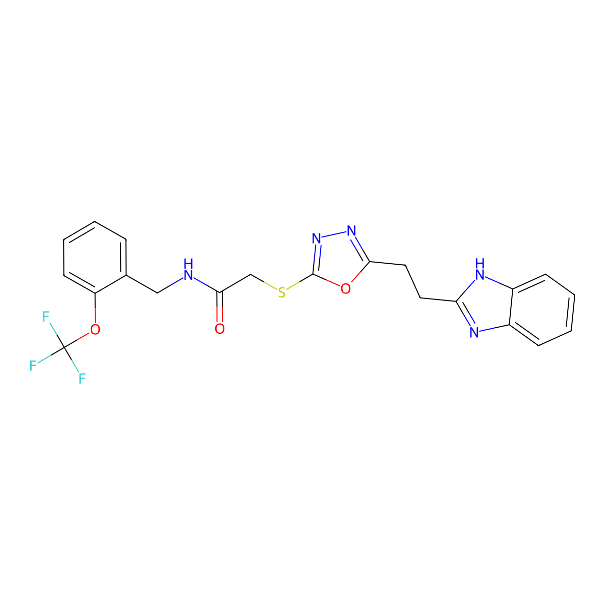 2-((5-(2-(1H-benzo[d]imidazol-2-yl)ethyl)-1,3,4-oxadiazol-2-yl)thio)-N-(2-(trifluoromethoxy)benzyl)acetamide molecular structure, CAS 1324301-47-4