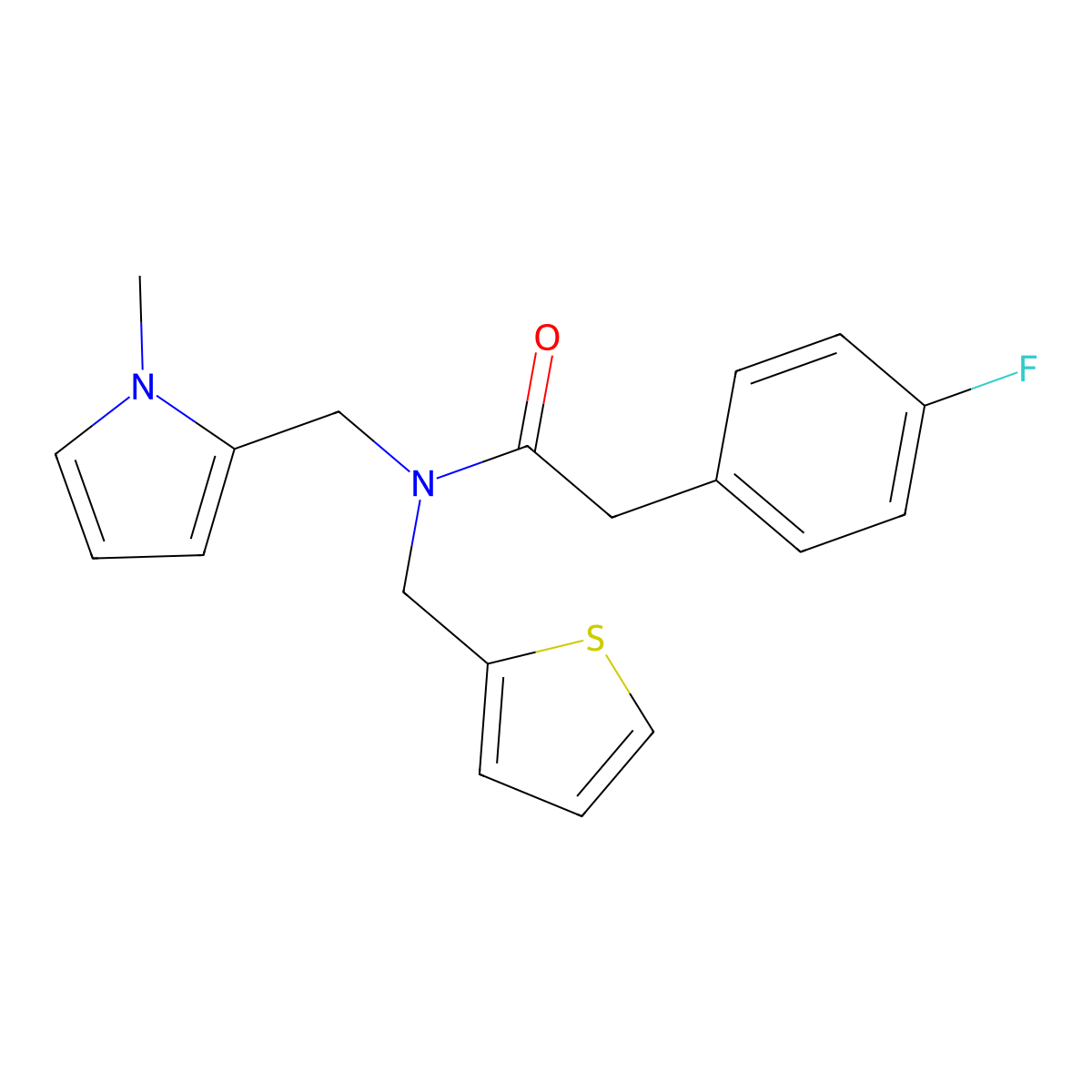 2-(4-fluorophenyl)-N-((1-methyl-1H-pyrrol-2-yl)methyl)-N-(thiophen-2-ylmethyl)acetamide molecular structure, CAS 1324313-85-0
