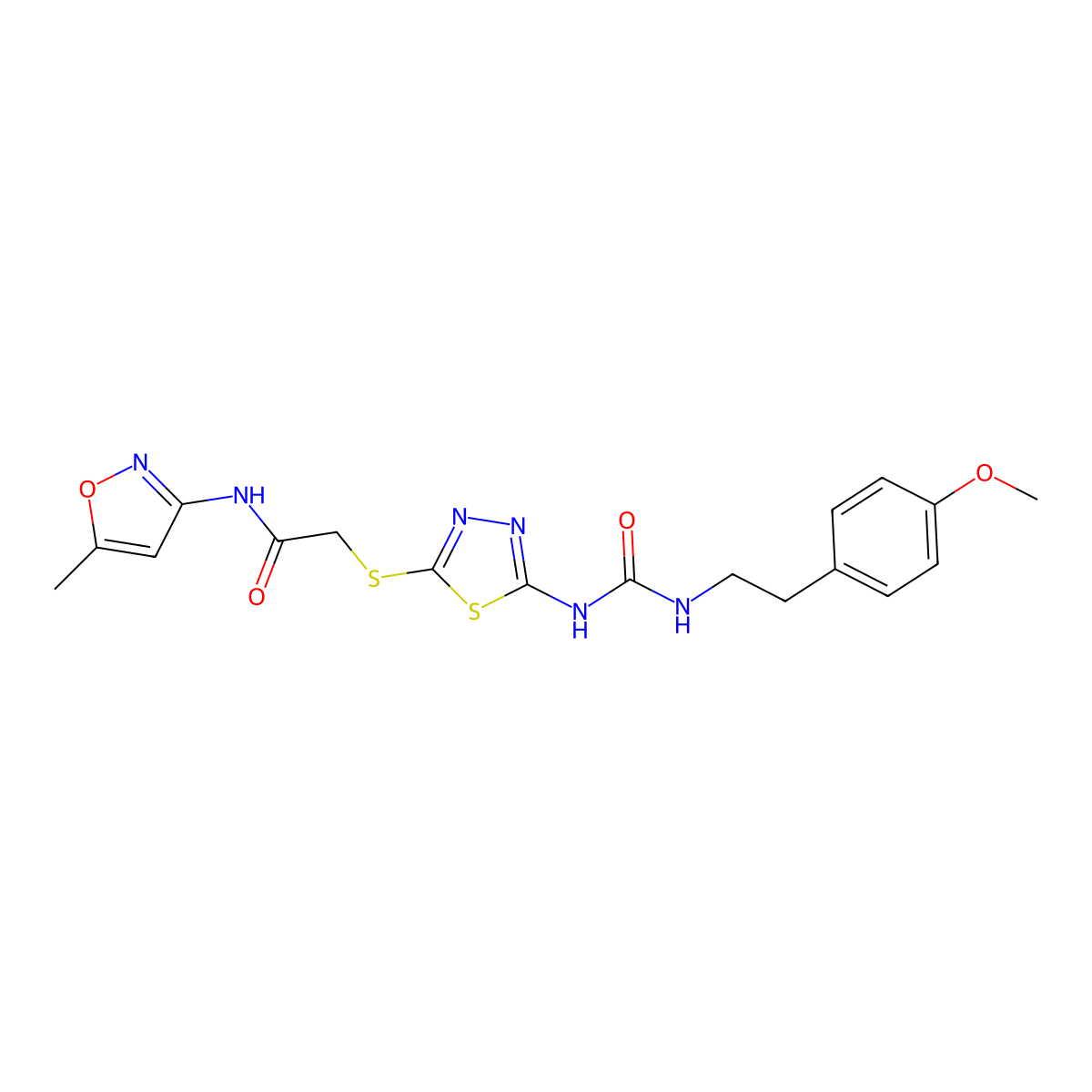 2-((5-(3-(4-methoxyphenethyl)ureido)-1,3,4-thiadiazol-2-yl)thio)-N-(5-methylisoxazol-3-yl)acetamide molecular structure, CAS 1324322-32-8