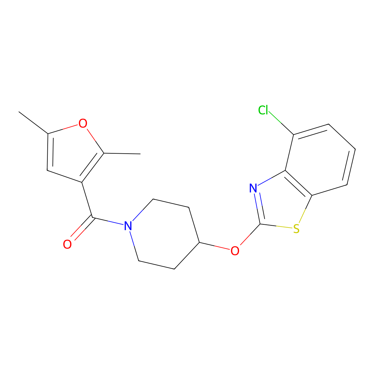 (4-((4-Chlorobenzo[d]thiazol-2-yl)oxy)piperidin-1-yl)(2,5-dimethylfuran-3-yl)methanone molecular structure, CAS 1324325-87-2