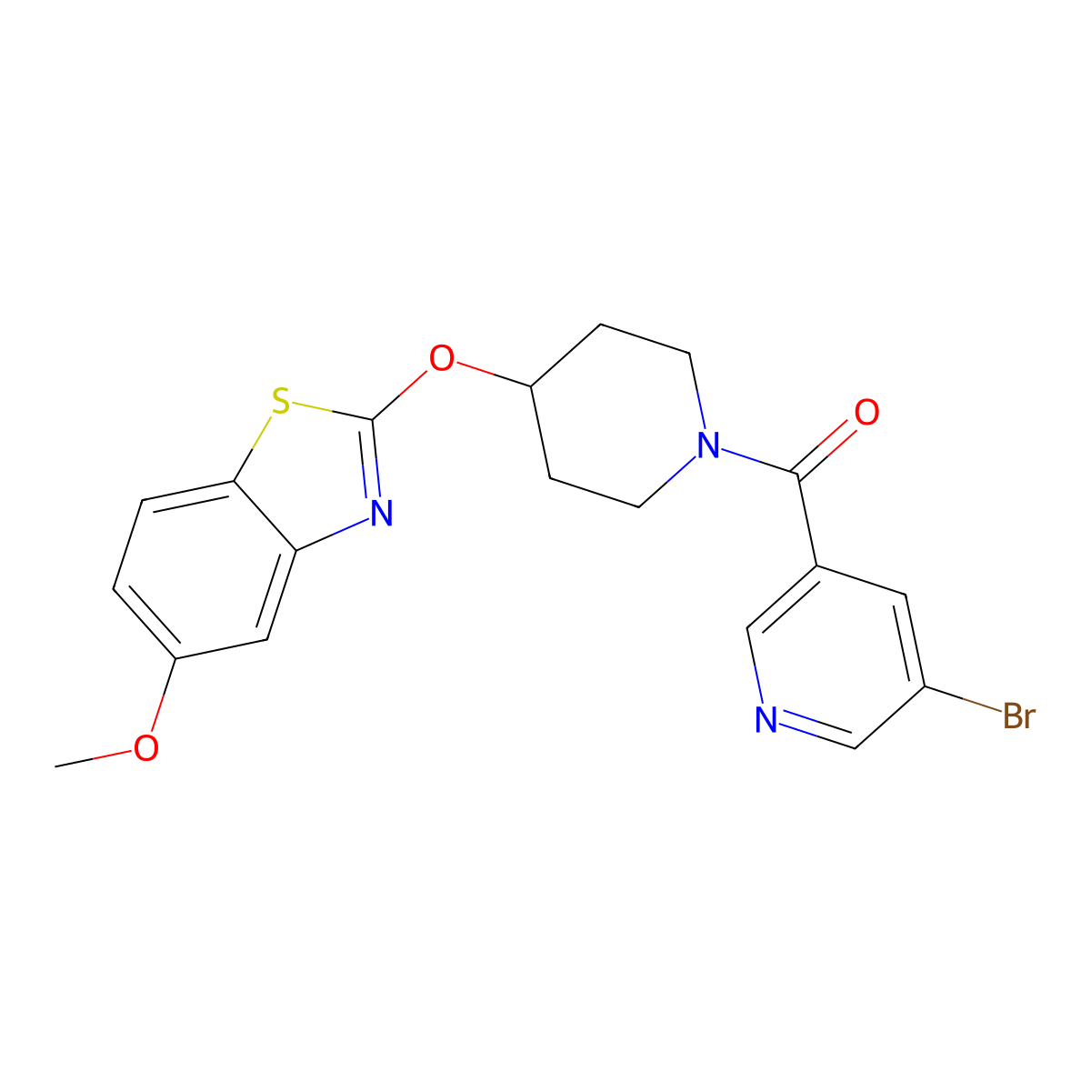 (5-Bromopyridin-3-yl)(4-((5-methoxybenzo[d]thiazol-2-yl)oxy)piperidin-1-yl)methanone molecular structure, CAS 1324325-98-5