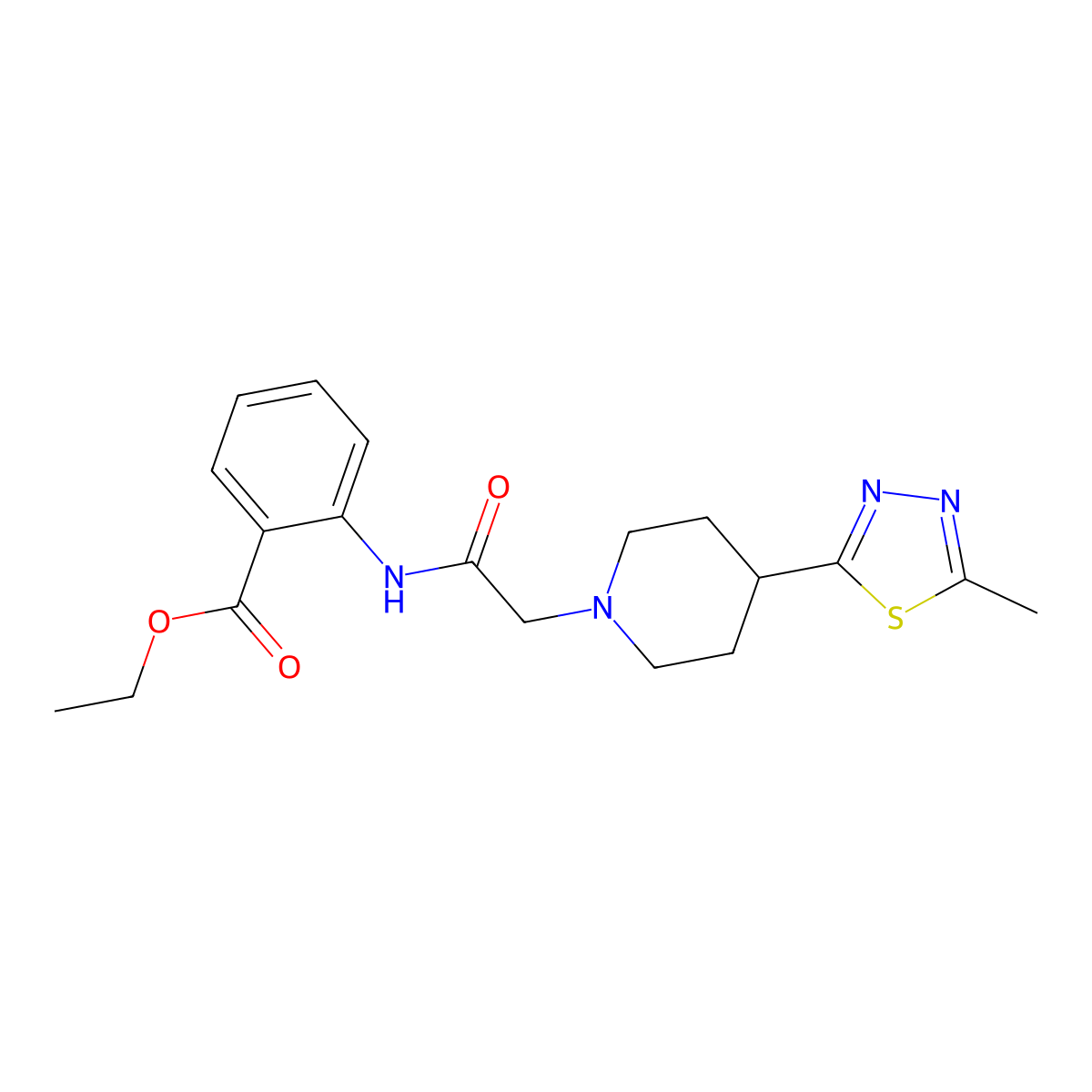 Ethyl 2-{2-[4-(5-methyl-1,3,4-thiadiazol-2-yl)piperidin-1-yl]acetamido}benzoate molecular structure, CAS 1324338-66-0