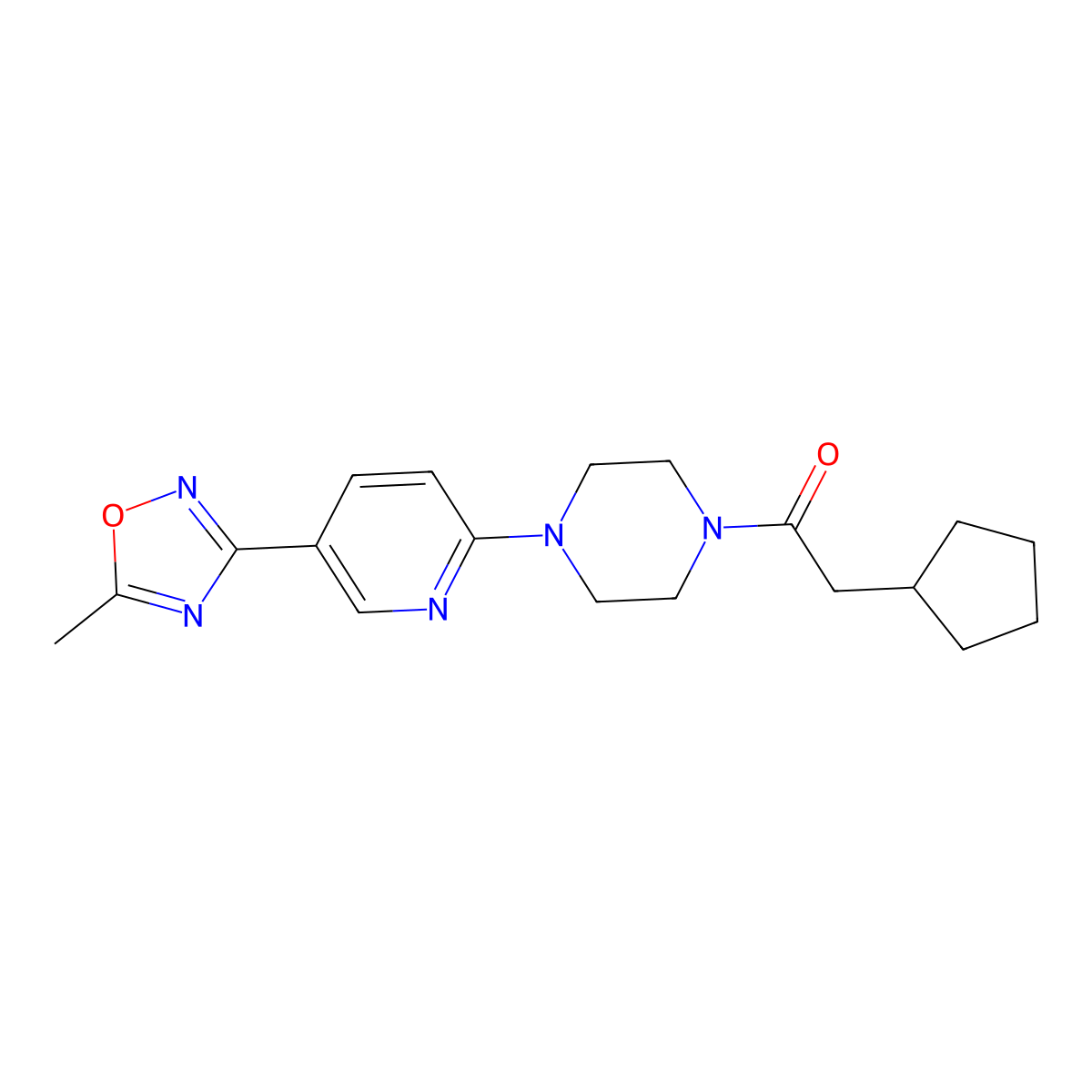 2-Cyclopentyl-1-(4-(5-(5-methyl-1,2,4-oxadiazol-3-yl)pyridin-2-yl)piperazin-1-yl)ethanone molecular structure, CAS 1324339-53-8