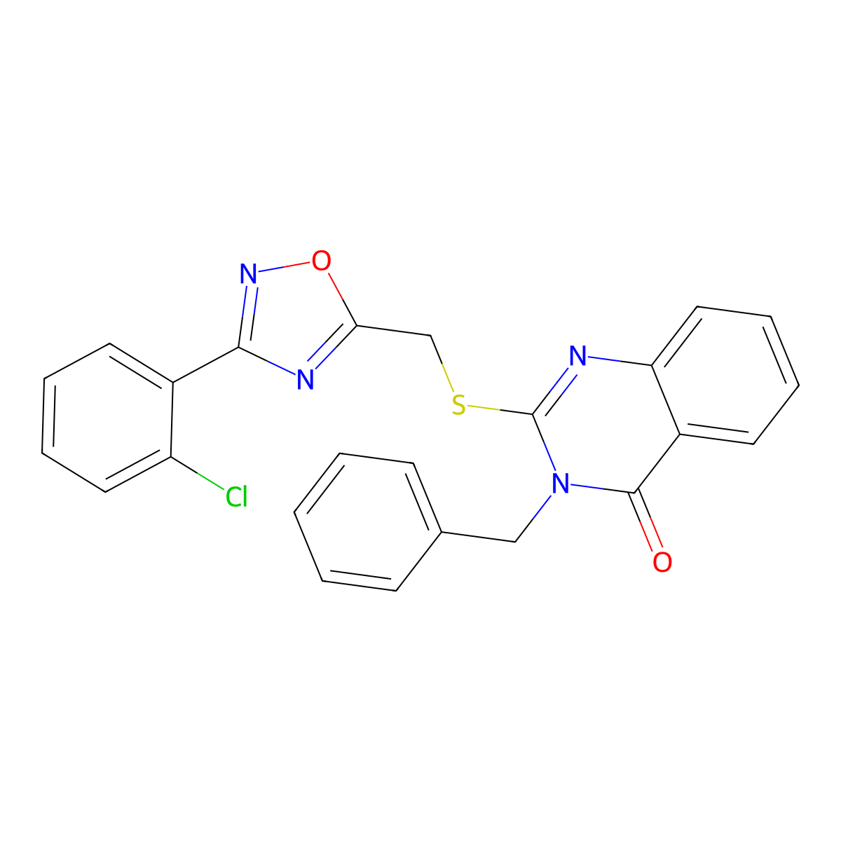3-benzyl-2-(((3-(2-chlorophenyl)-1,2,4-oxadiazol-5-yl)methyl)thio)quinazolin-4(3H)-one molecular structure, CAS 1324343-66-9
