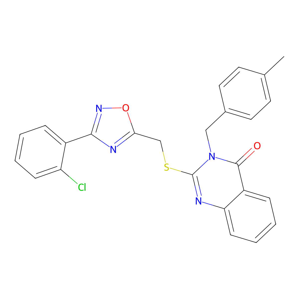 2-(((3-(2-chlorophenyl)-1,2,4-oxadiazol-5-yl)methyl)thio)-3-(4-methylbenzyl)quinazolin-4(3H)-one molecular structure, CAS 1324361-19-4