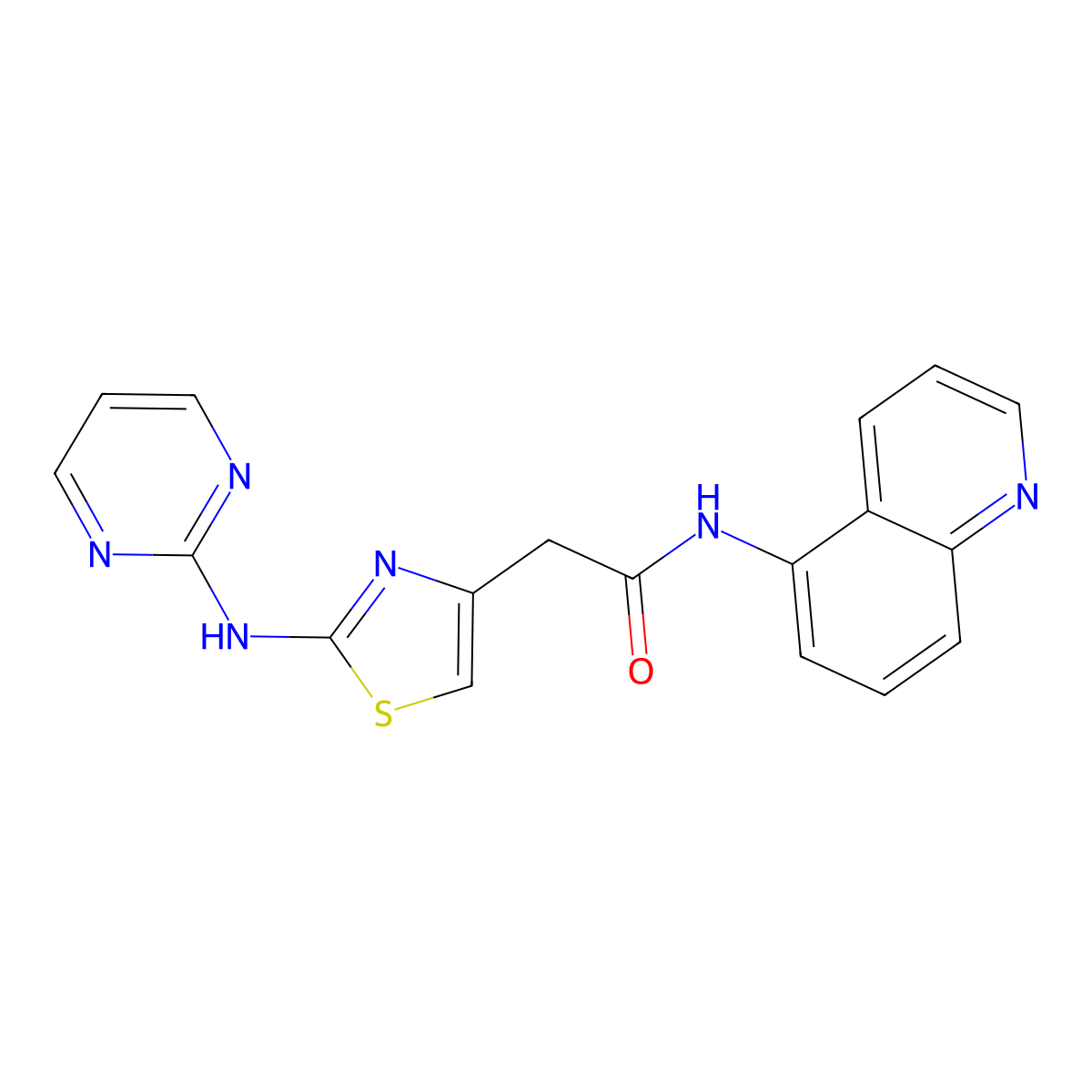 2-(2-(pyrimidin-2-ylamino)thiazol-4-yl)-N-(quinolin-5-yl)acetamide molecular structure, CAS 1324466-24-1