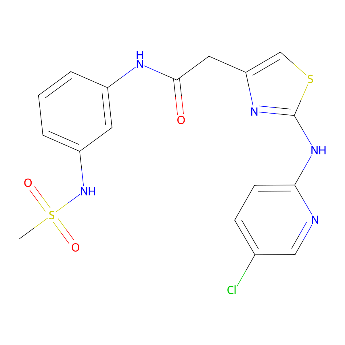 2-(2-((5-chloropyridin-2-yl)amino)thiazol-4-yl)-N-(3-(methylsulfonamido)phenyl)acetamide molecular structure, CAS 1324466-91-2