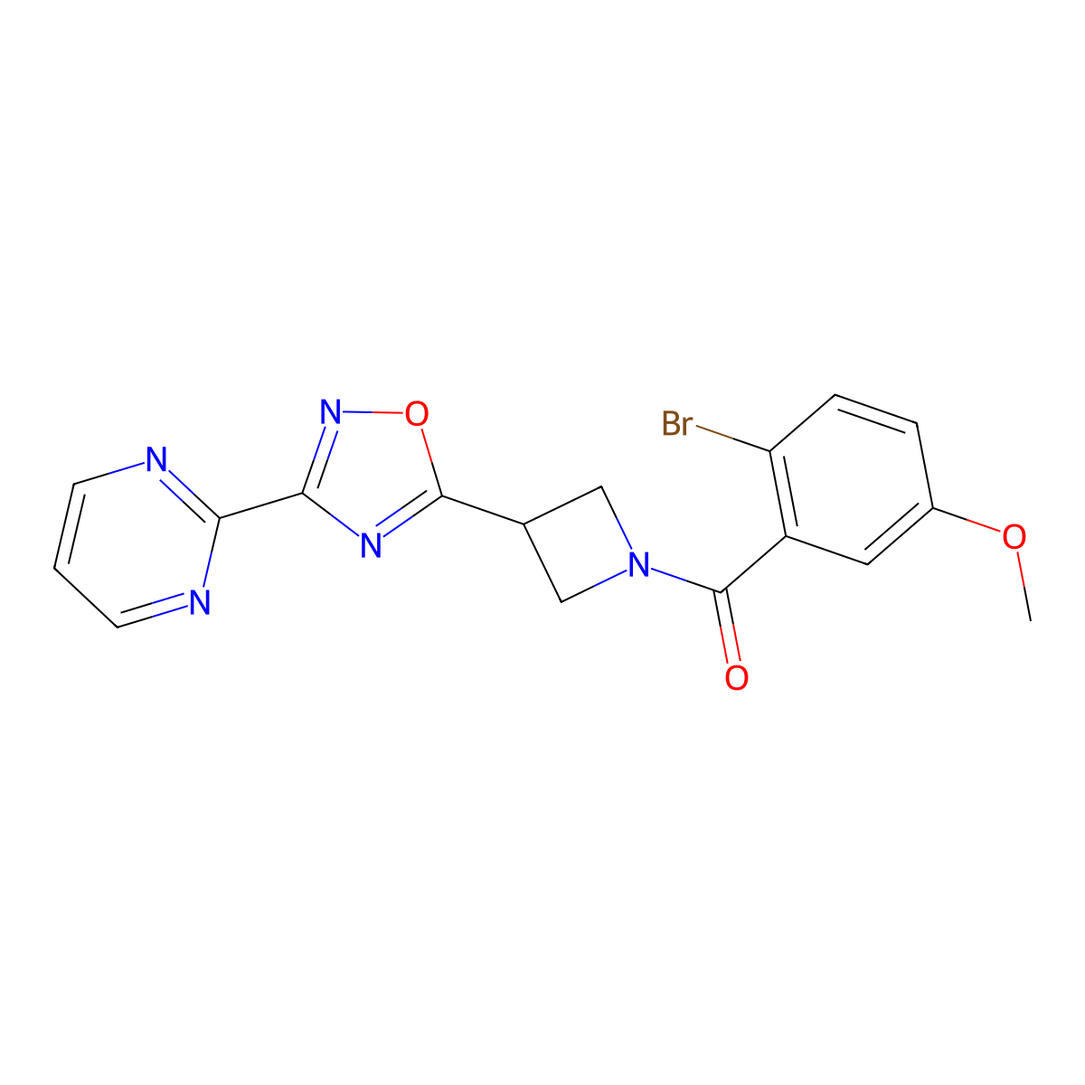 (2-Bromo-5-methoxyphenyl)(3-(3-(pyrimidin-2-yl)-1,2,4-oxadiazol-5-yl)azetidin-1-yl)methanone molecular structure, CAS 1324506-33-3