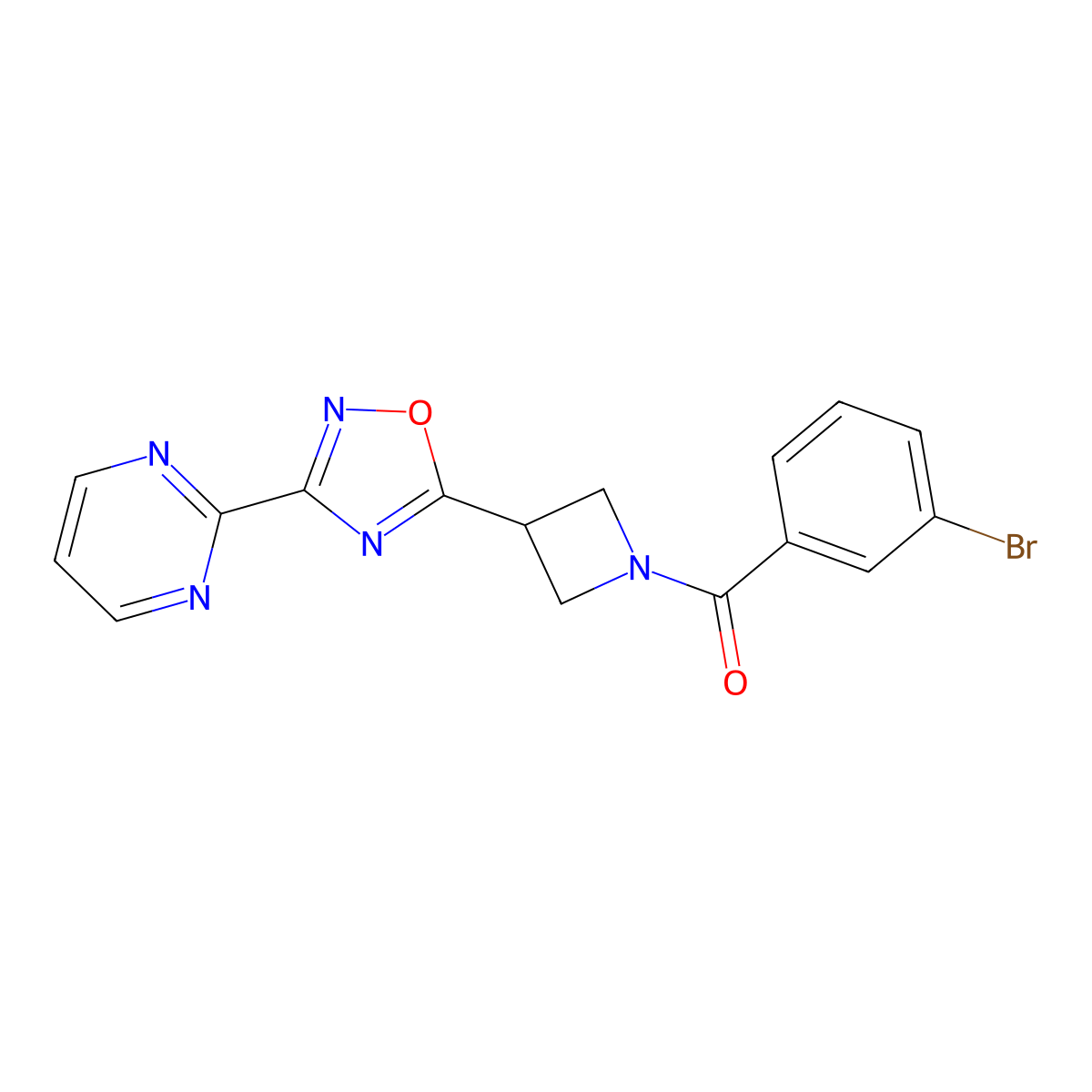 (3-Bromophenyl)(3-(3-(pyrimidin-2-yl)-1,2,4-oxadiazol-5-yl)azetidin-1-yl)methanone molecular structure, CAS 1324506-40-2