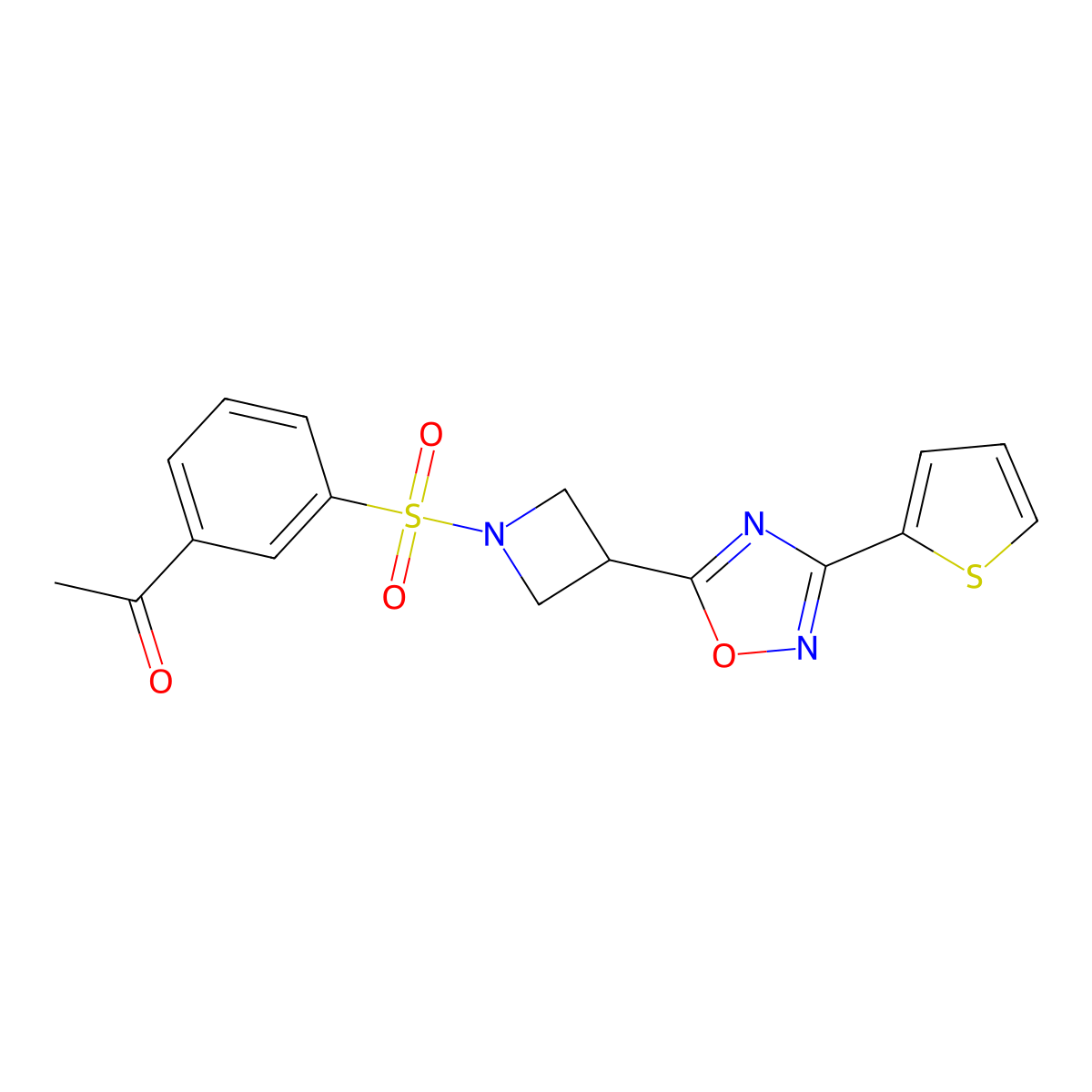 1-(3-((3-(3-(Thiophen-2-yl)-1,2,4-oxadiazol-5-yl)azetidin-1-yl)sulfonyl)phenyl)ethanone molecular structure, CAS 1324507-01-8
