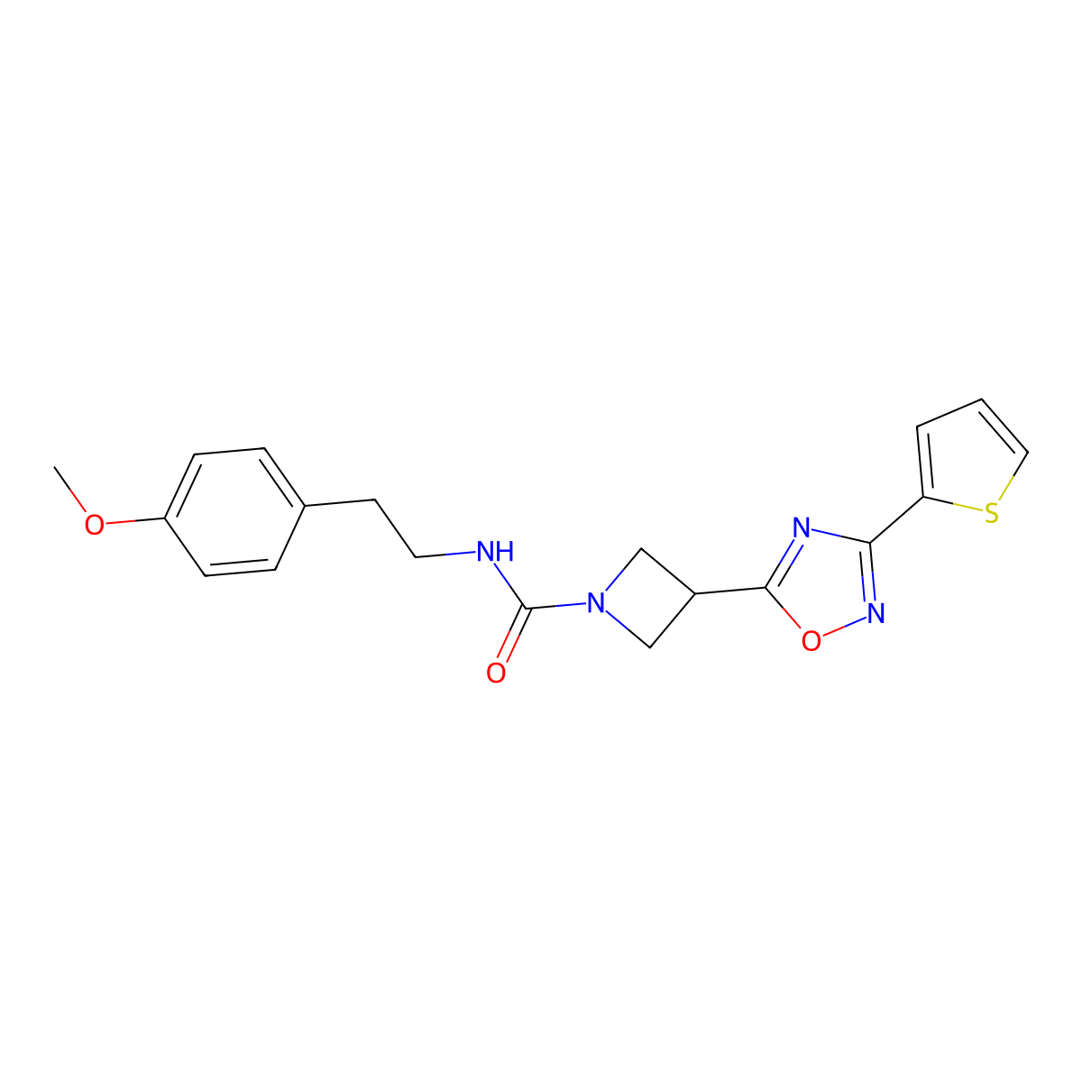 N-(4-methoxyphenethyl)-3-(3-(thiophen-2-yl)-1,2,4-oxadiazol-5-yl)azetidine-1-carboxamide molecular structure, CAS 1324507-26-7